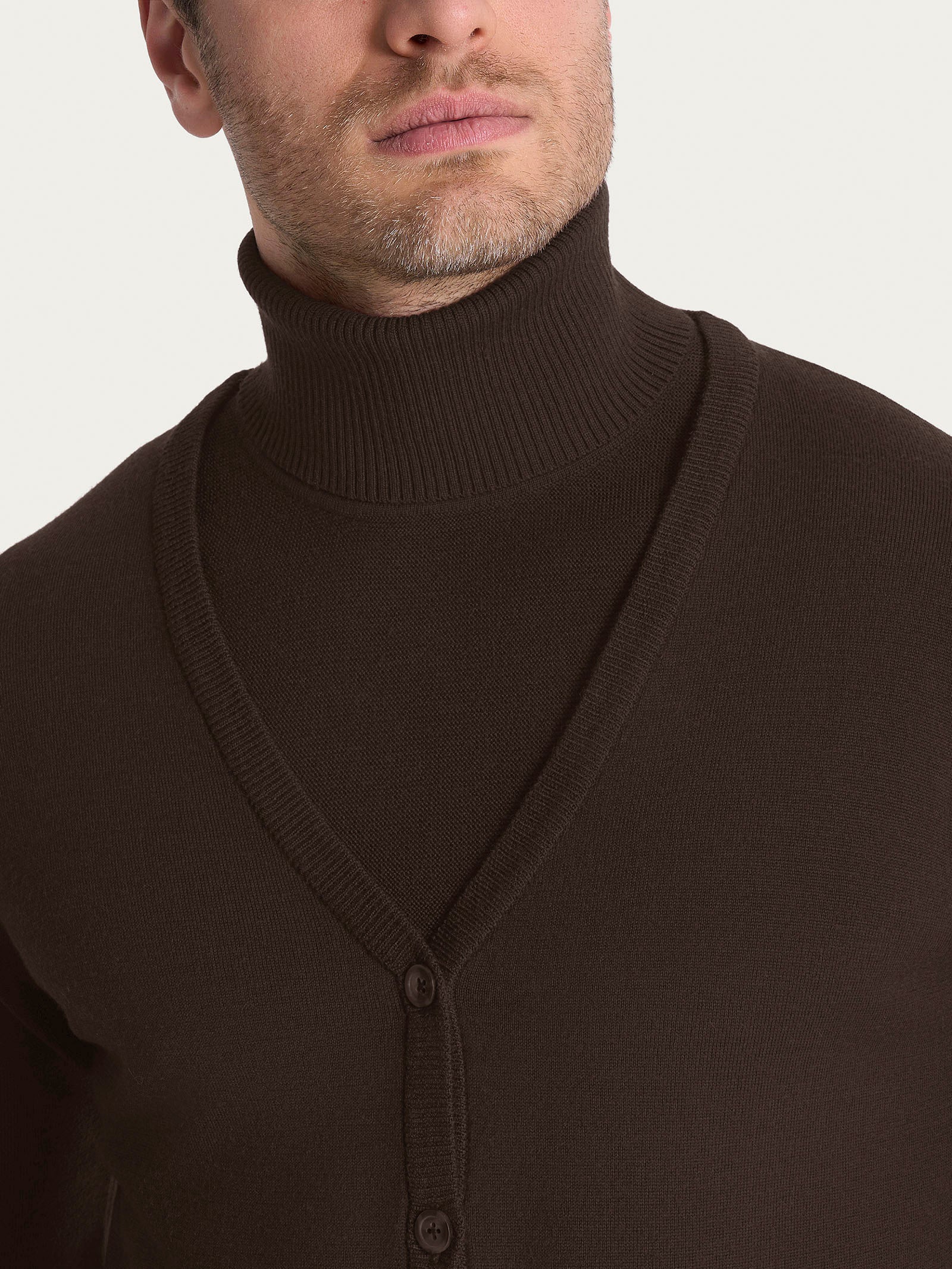 Cardigan a maglia unita in Merino Soft Marroni Uomo - Ragno
