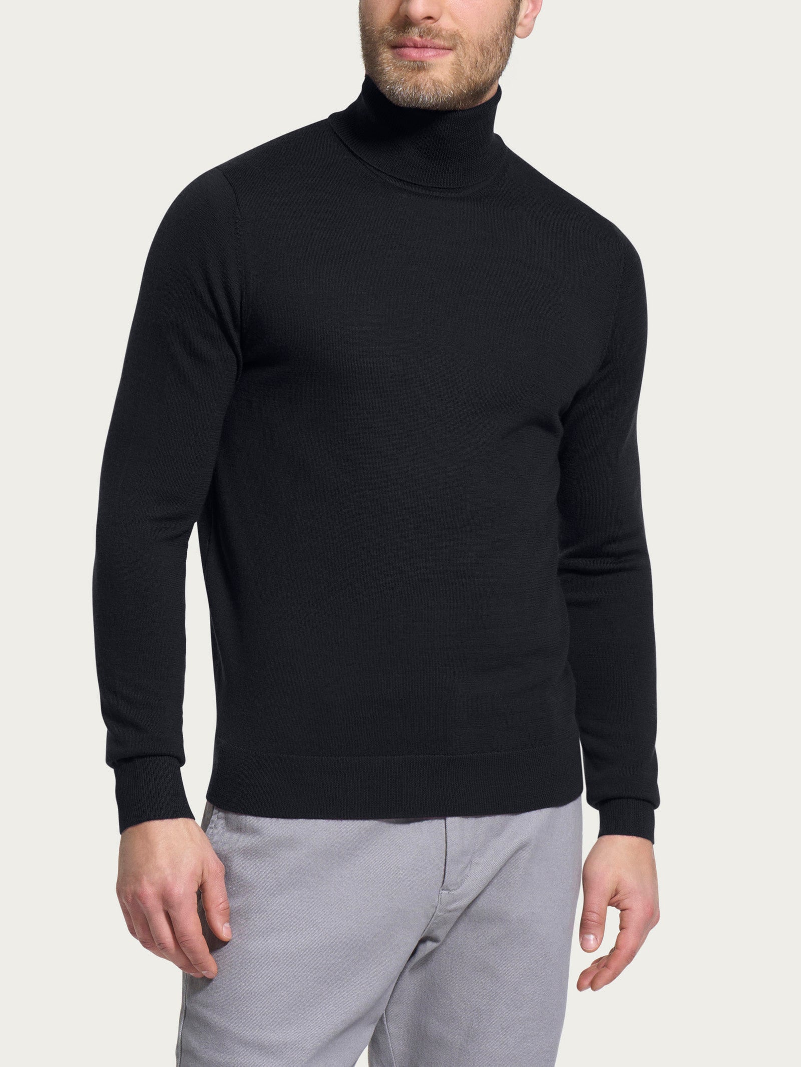 Dolcevita a maglia unita in Merino Soft Neri Uomo - Ragno