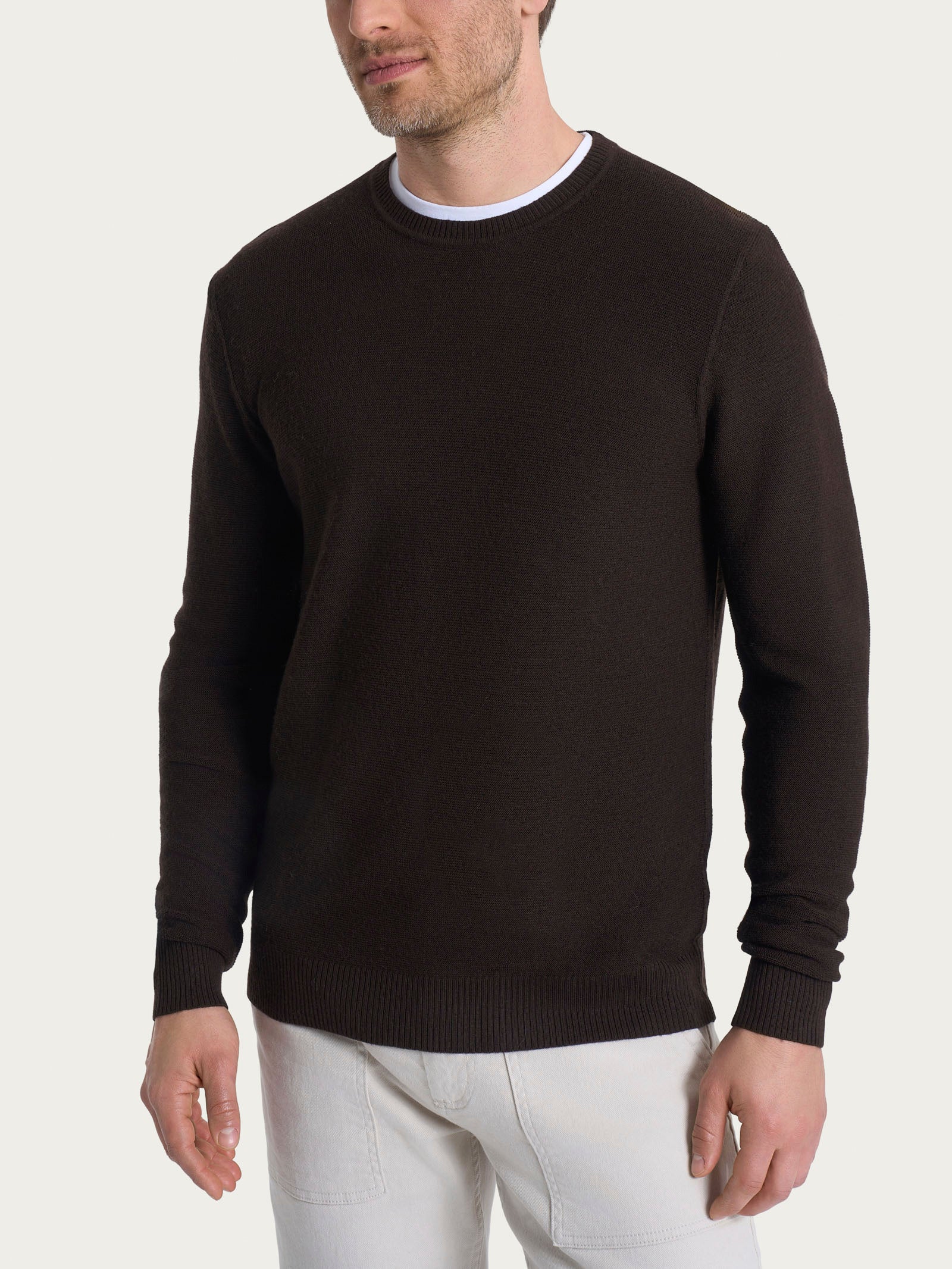 Pull girocollo Punto Links in Merino Soft Marroni Uomo - Ragno