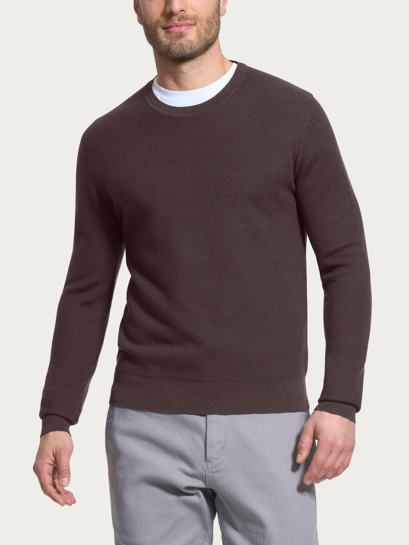 Pull girocollo Punto Links in Merino Soft Marroni Uomo - Ragno