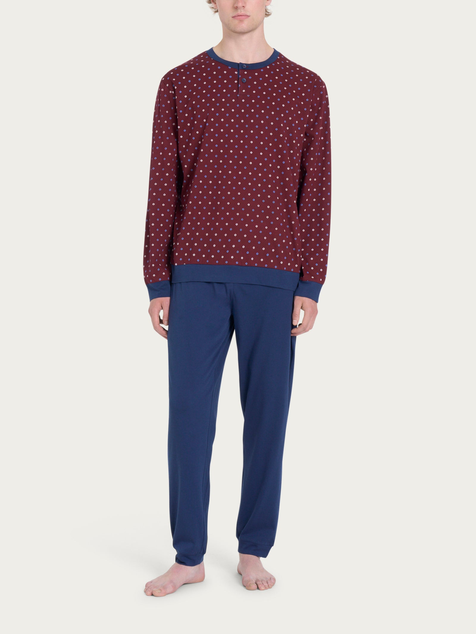 Pigiama a serafino con stile cravattier in Jersey di Cotone Rossi Uomo - Ragno