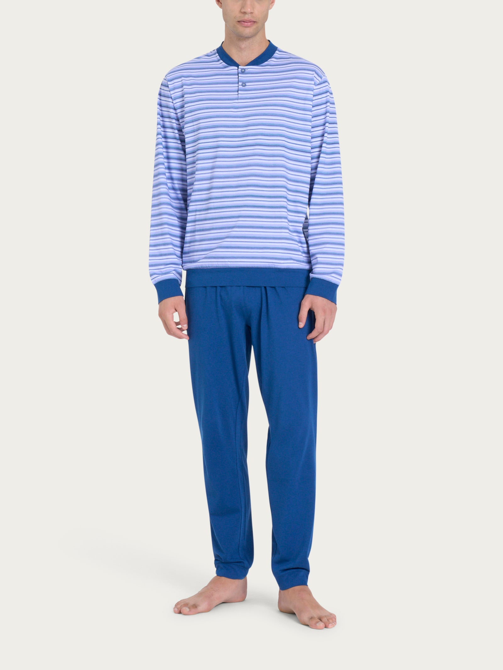 Pigiama lungo a righe in Jersey di Cotone Azzurri Uomo - Ragno