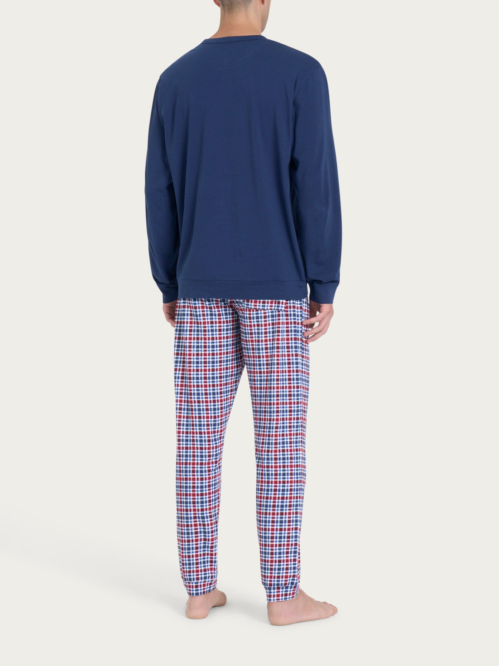 Pigiama lungo a serafino con fantasia in Jersey di Cotone Rossi Uomo - Ragno