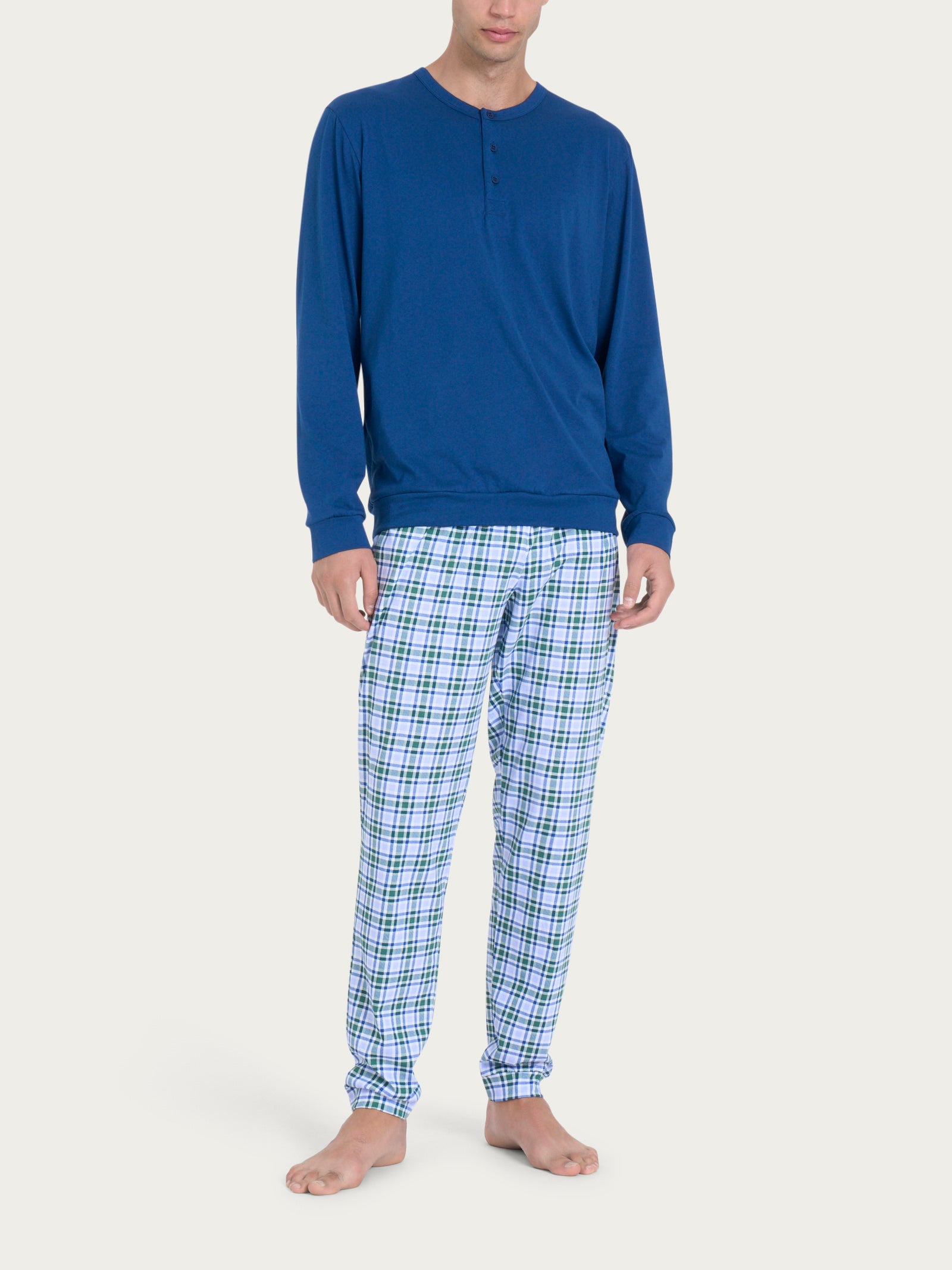 Pigiama lungo a serafino con fantasia in Jersey di Cotone Verdi Uomo - Ragno