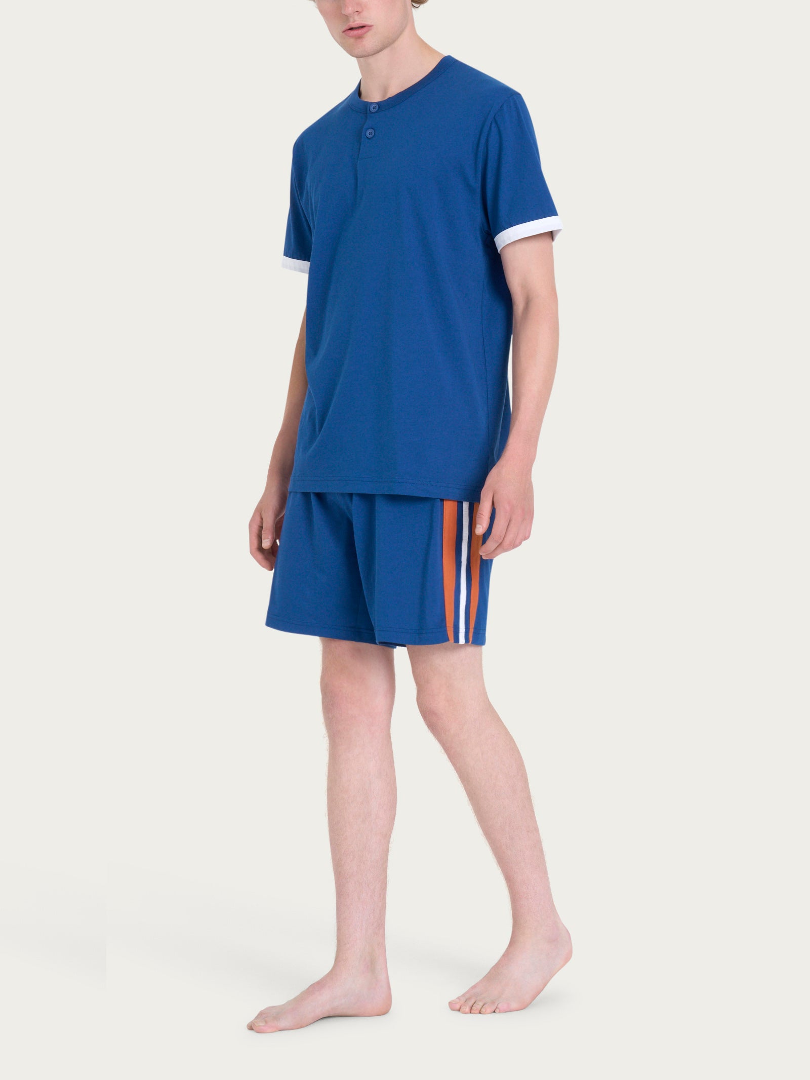 Pigiama corto a serafino con dettagli in Jersey di Cotone Blu Uomo - Ragno
