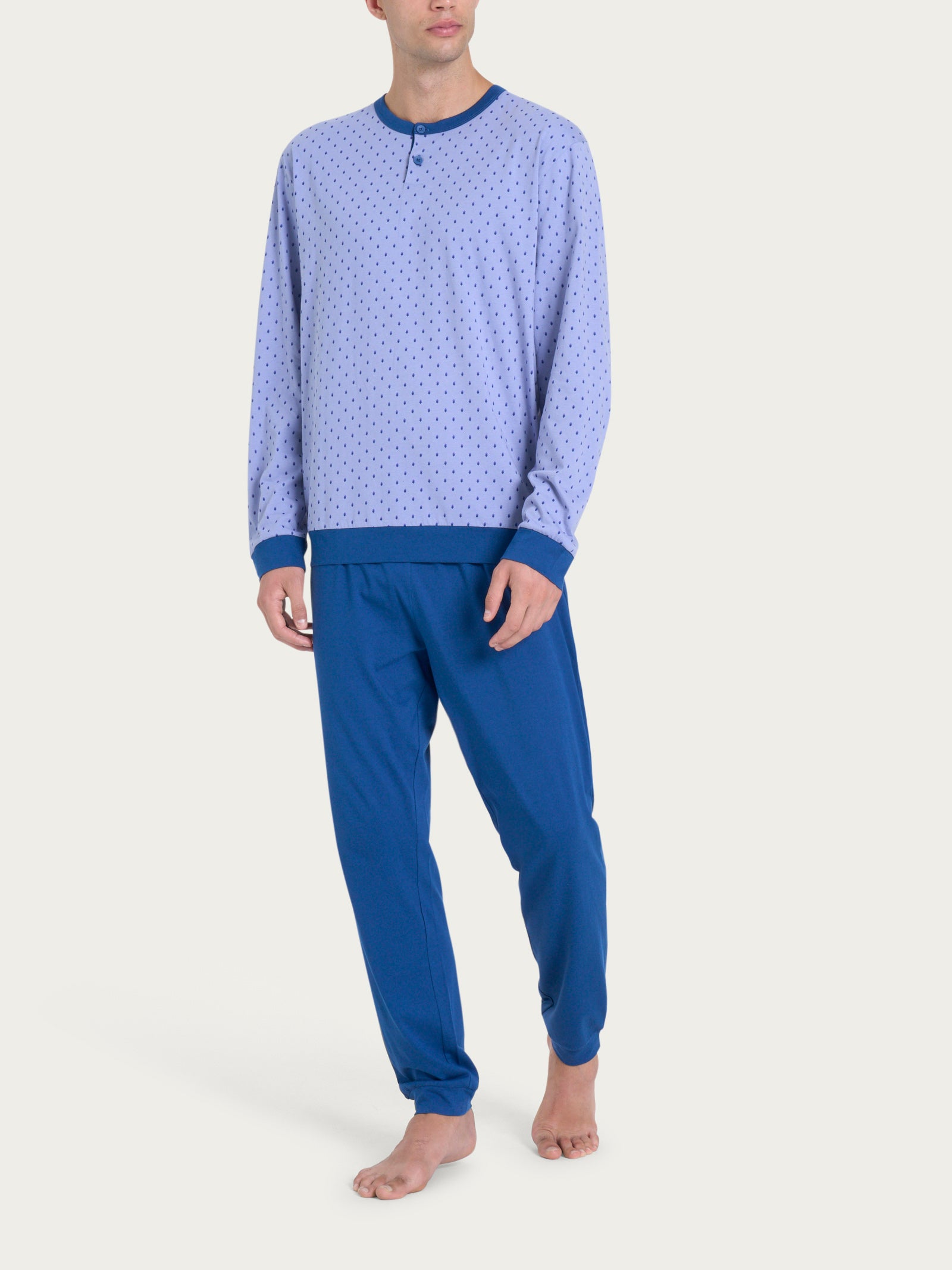 Pigiama a serafino con stile geometrico in Jersey di Cotone 44-56 Viola Uomo - Ragno