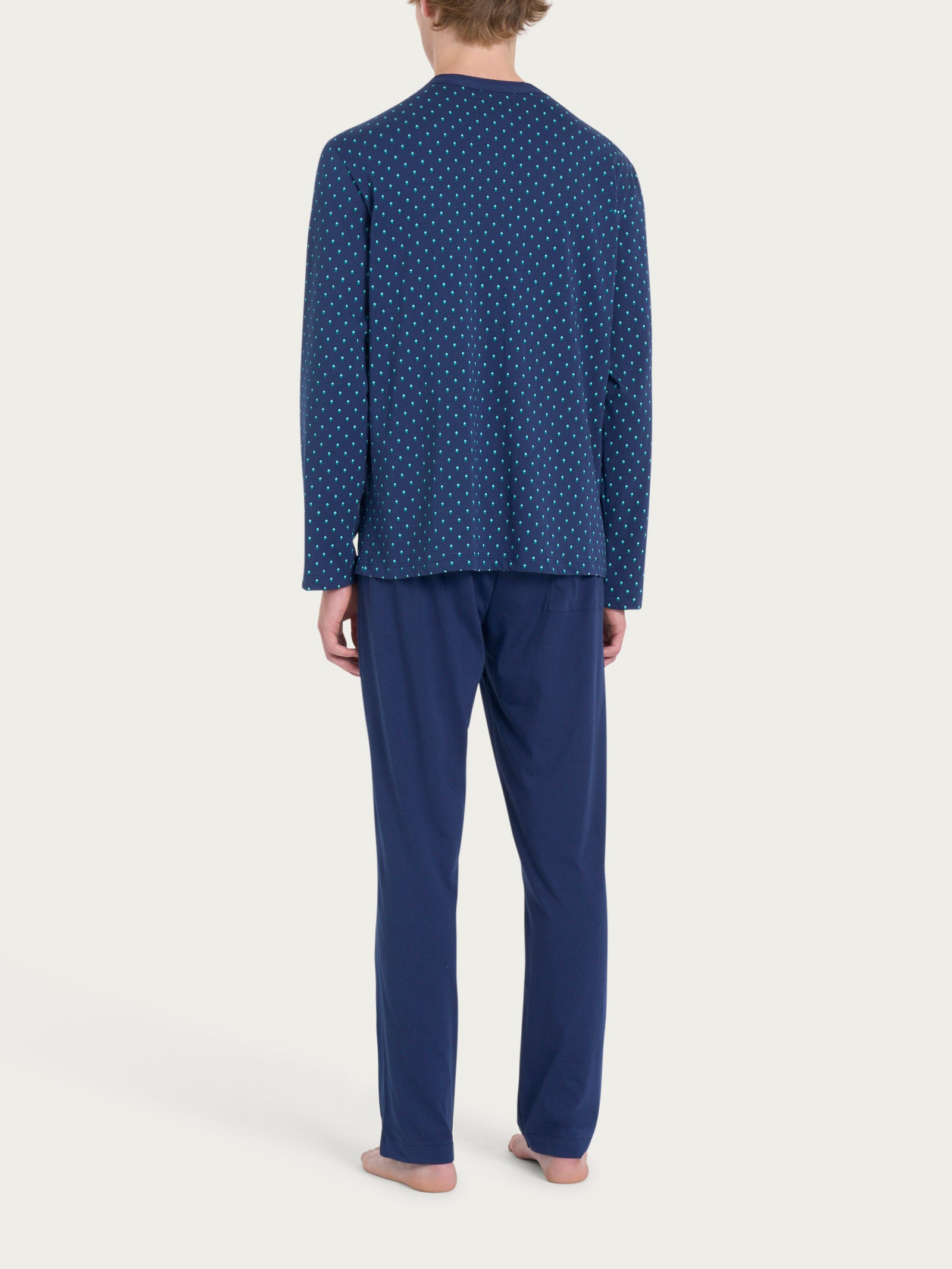 Pigiama lungo aperto con stile geometrico in Jersey di Cotone 44-56 Blu Uomo - Ragno