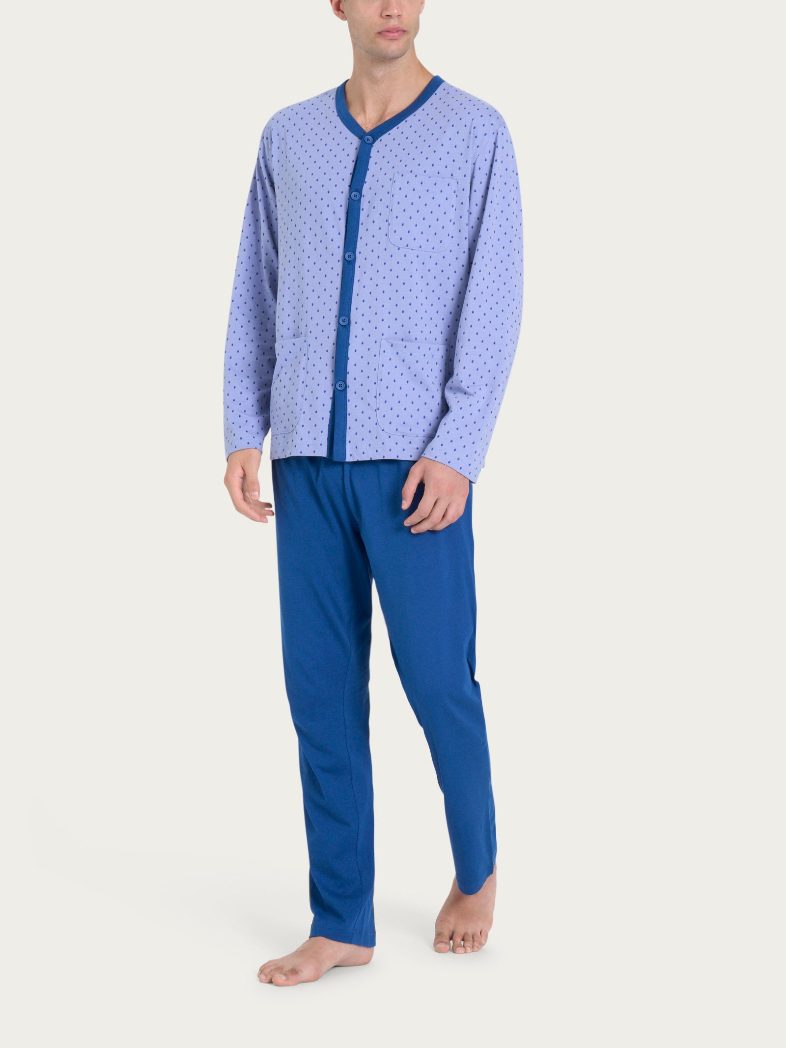 Pigiama lungo aperto con stile geometrico in Jersey di Cotone 44-56 Viola Uomo - Ragno