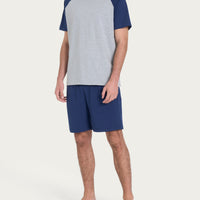 Pigiama corto bicolore in Jersey di Cotone Blu Uomo - Ragno