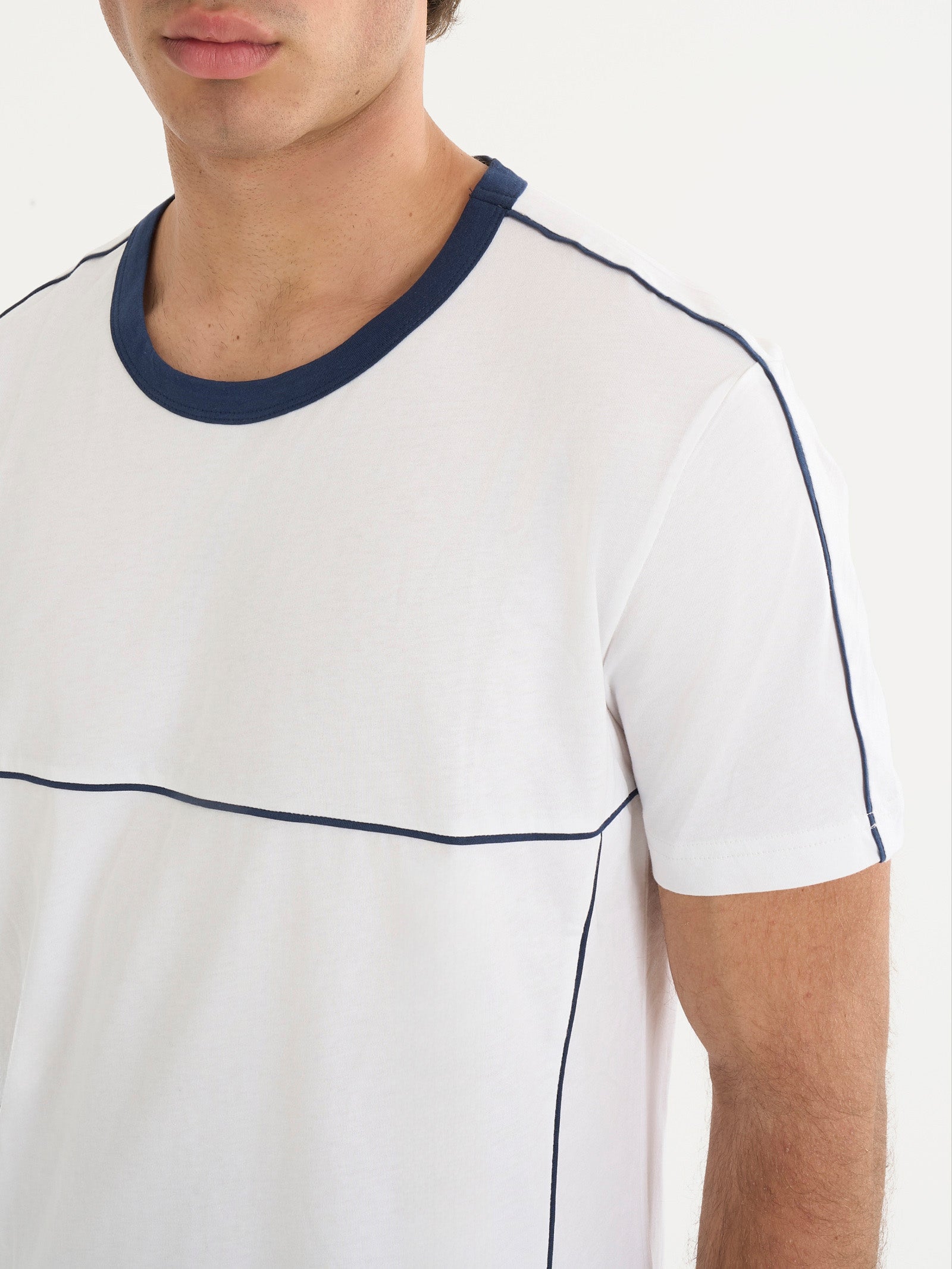 Maglietta girocollo con piping in Jersey di Cotone Bianchi Uomo - Ragno
