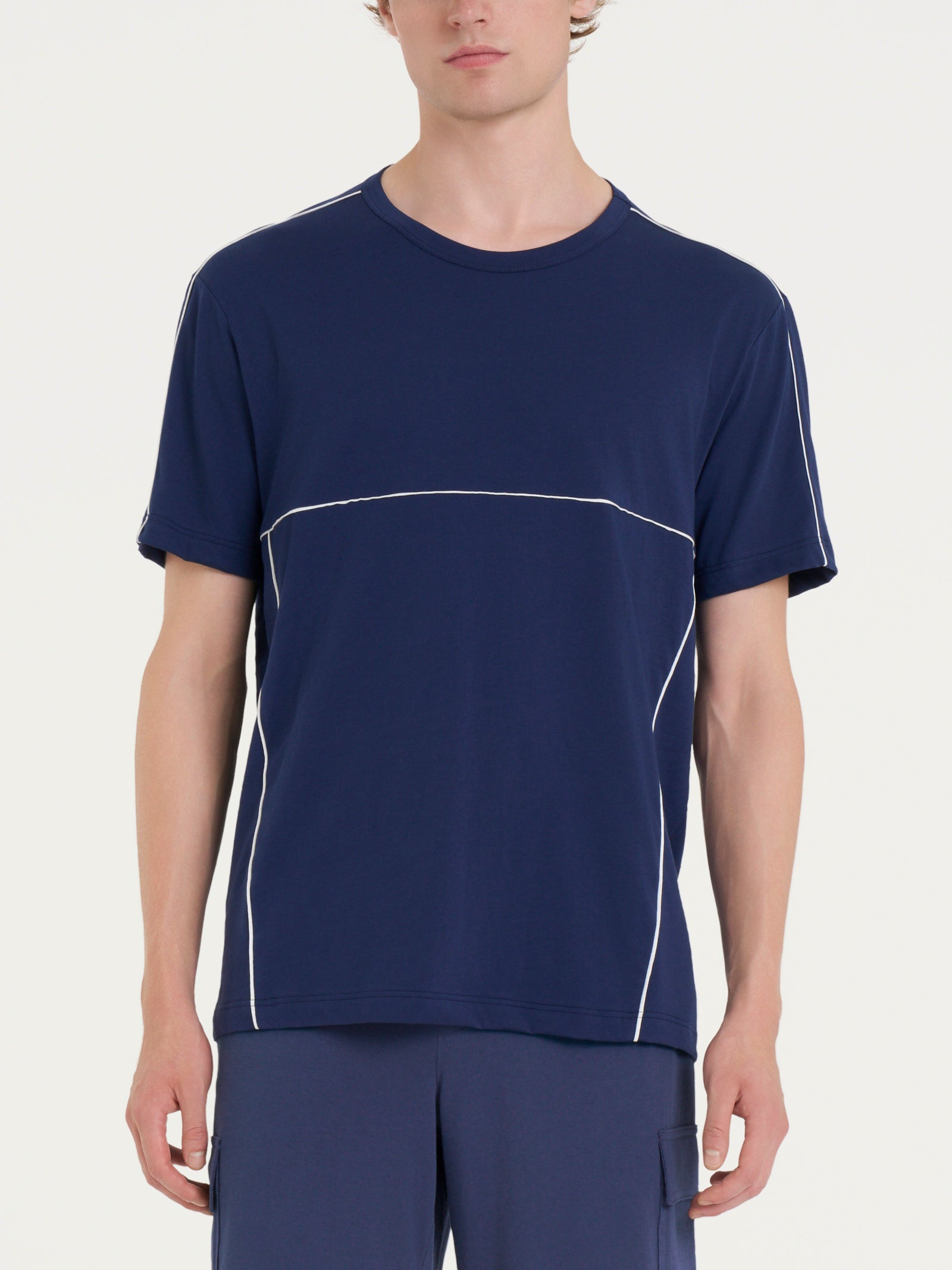 Maglietta girocollo con piping in Jersey di Cotone Blu Uomo - Ragno