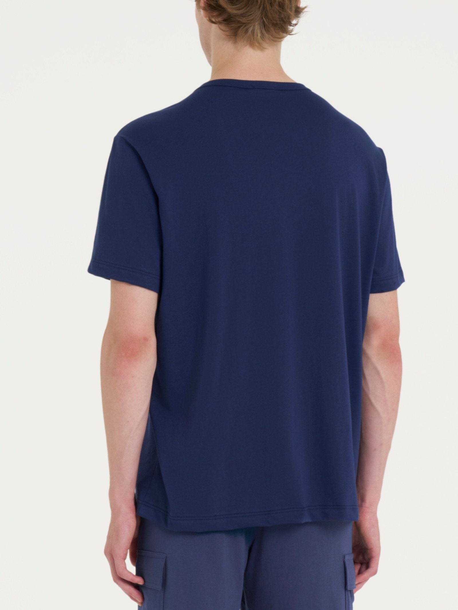 Maglietta girocollo con piping in Jersey di Cotone Blu Uomo - Ragno