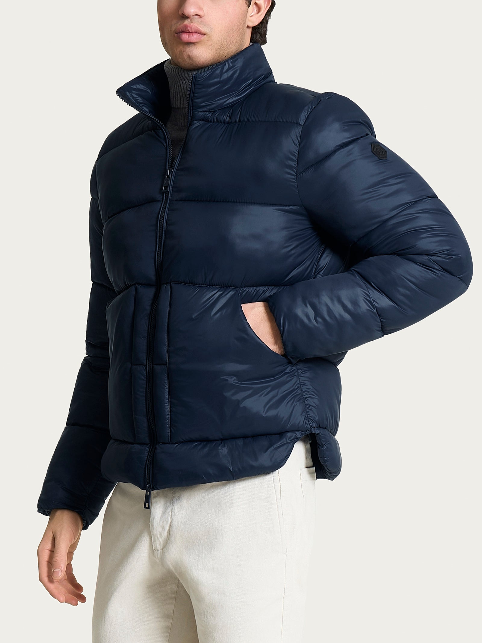 Piumino corto shiny in Vegan Down Blu Uomo - Ragno