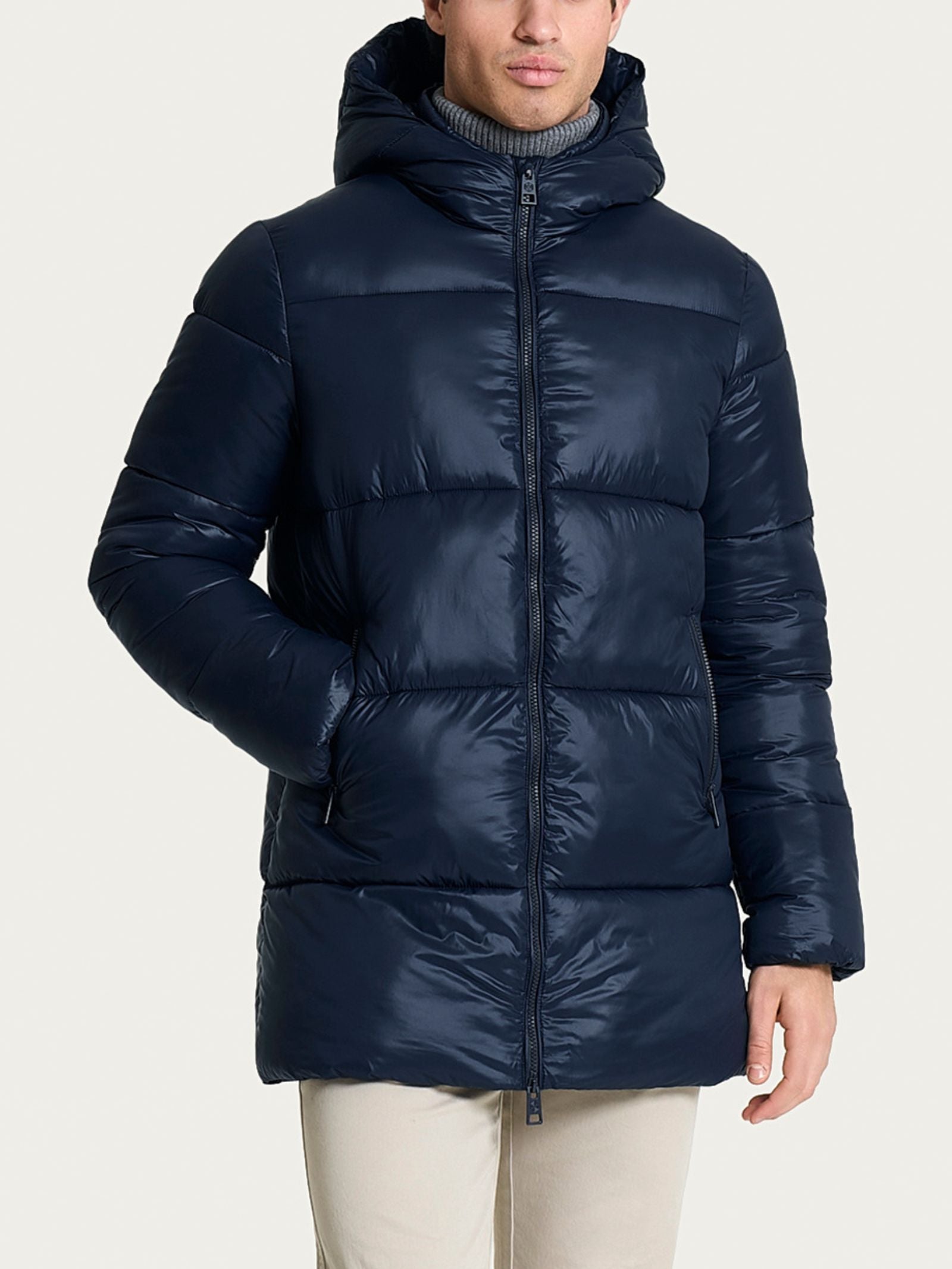 Piumino shiny con cappuccio in Vegan Down Blu Uomo - Ragno