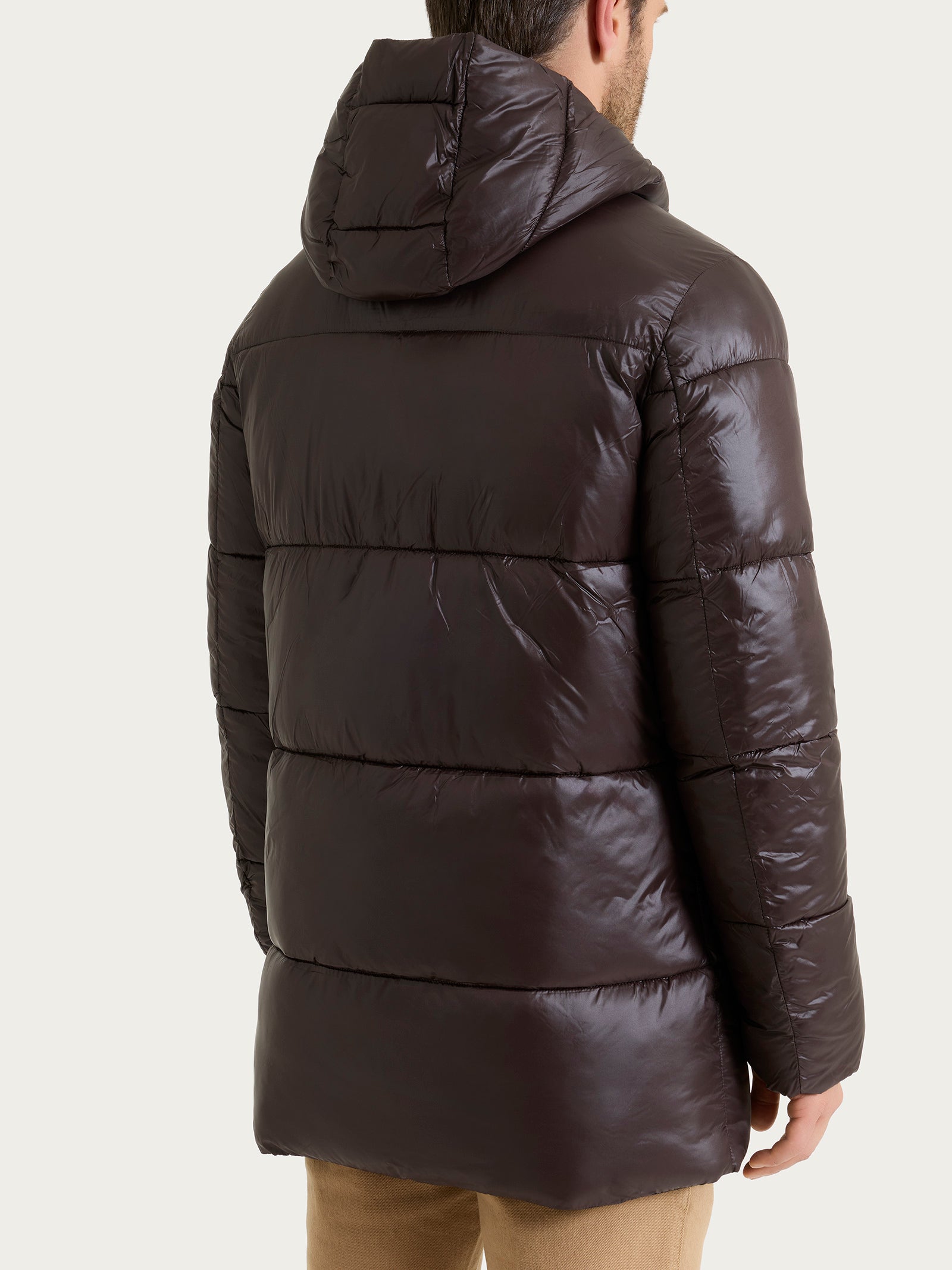 Piumino shiny con cappuccio in Vegan Down Marroni Uomo - Ragno