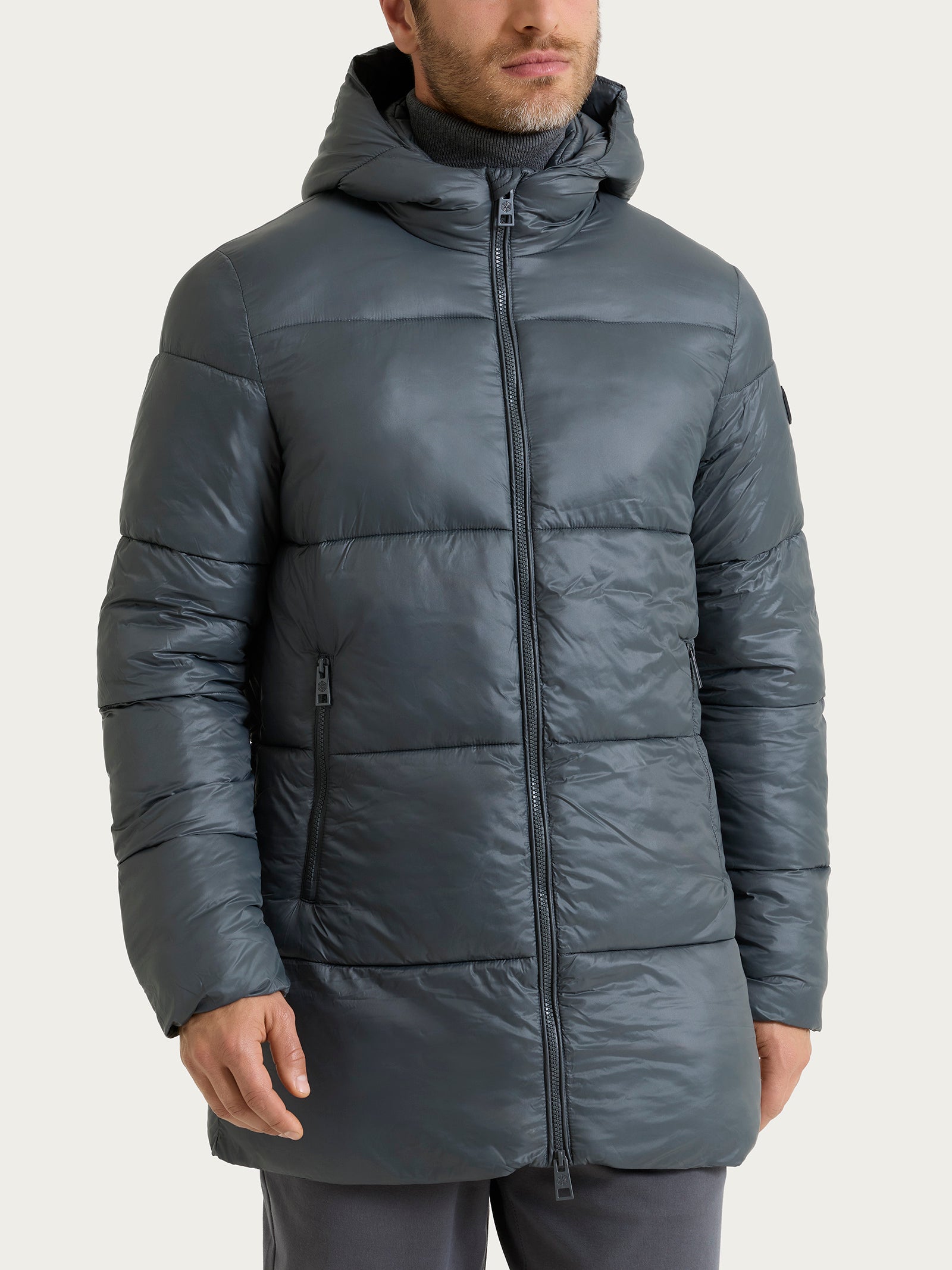Piumino shiny con cappuccio in Vegan Down Grigi Uomo - Ragno