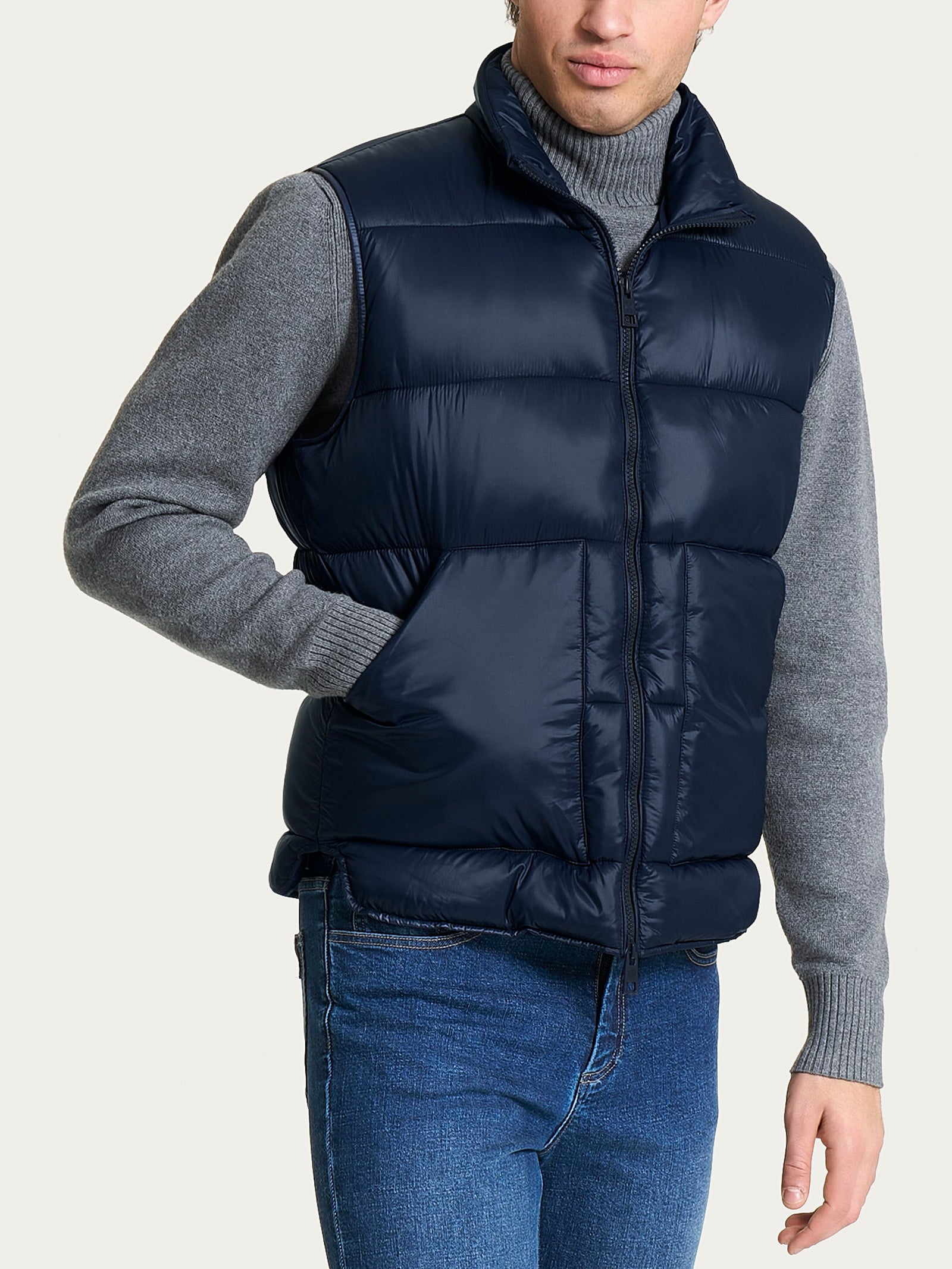 Piumino shiny smanicato in Vegan Down Blu Uomo - Ragno