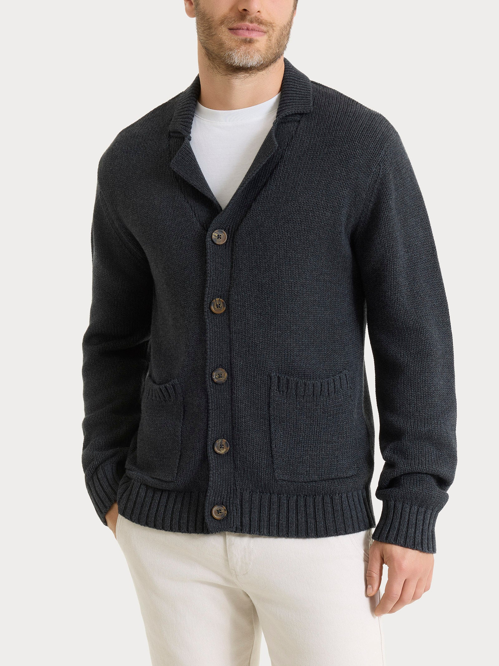 Cardigan con rever in Winter Cotton Neri Uomo - Ragno