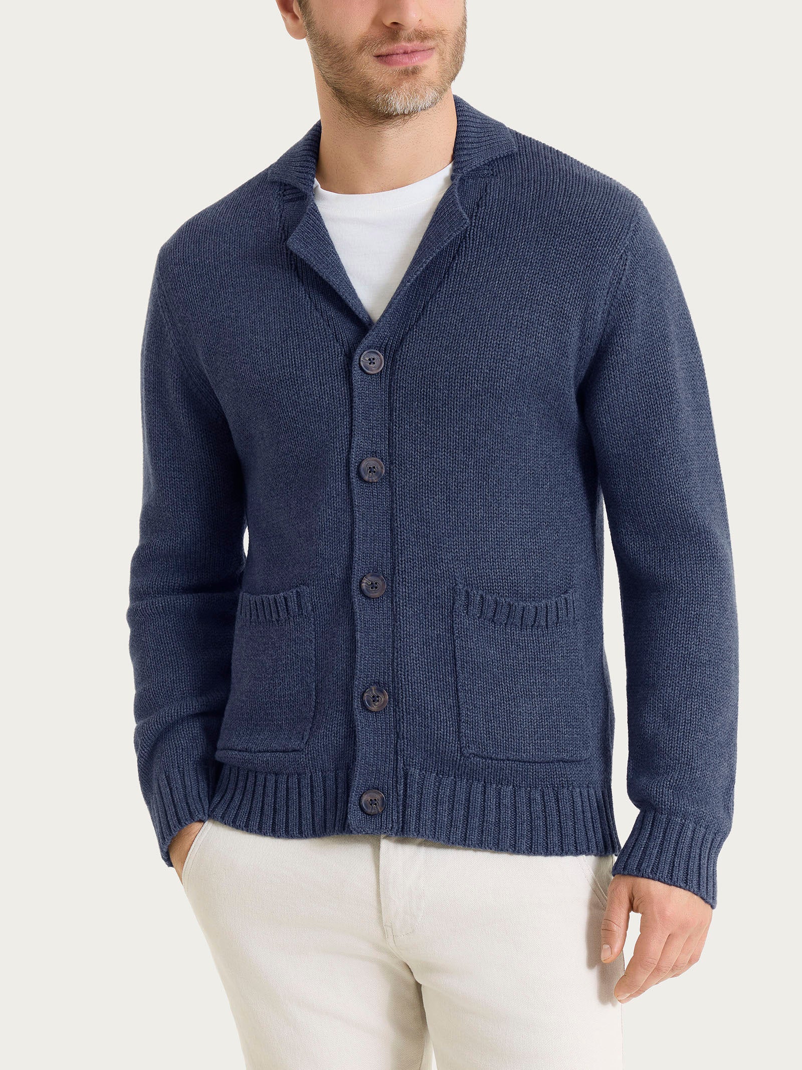 Cardigan con rever in Winter Cotton Azzurri Uomo - Ragno