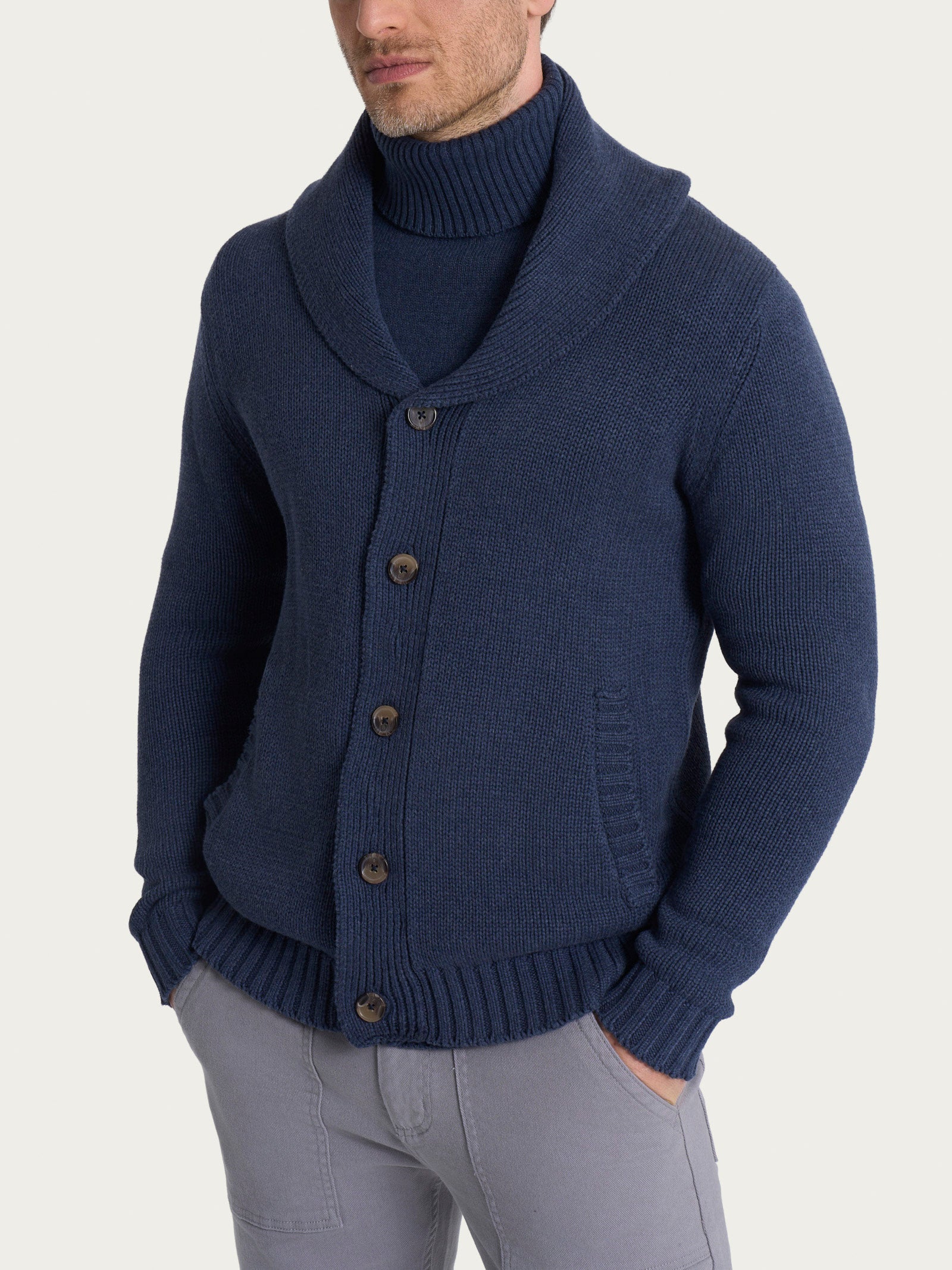 Cardigan con collo a scialle in Winter Cotton Azzurri Uomo - Ragno