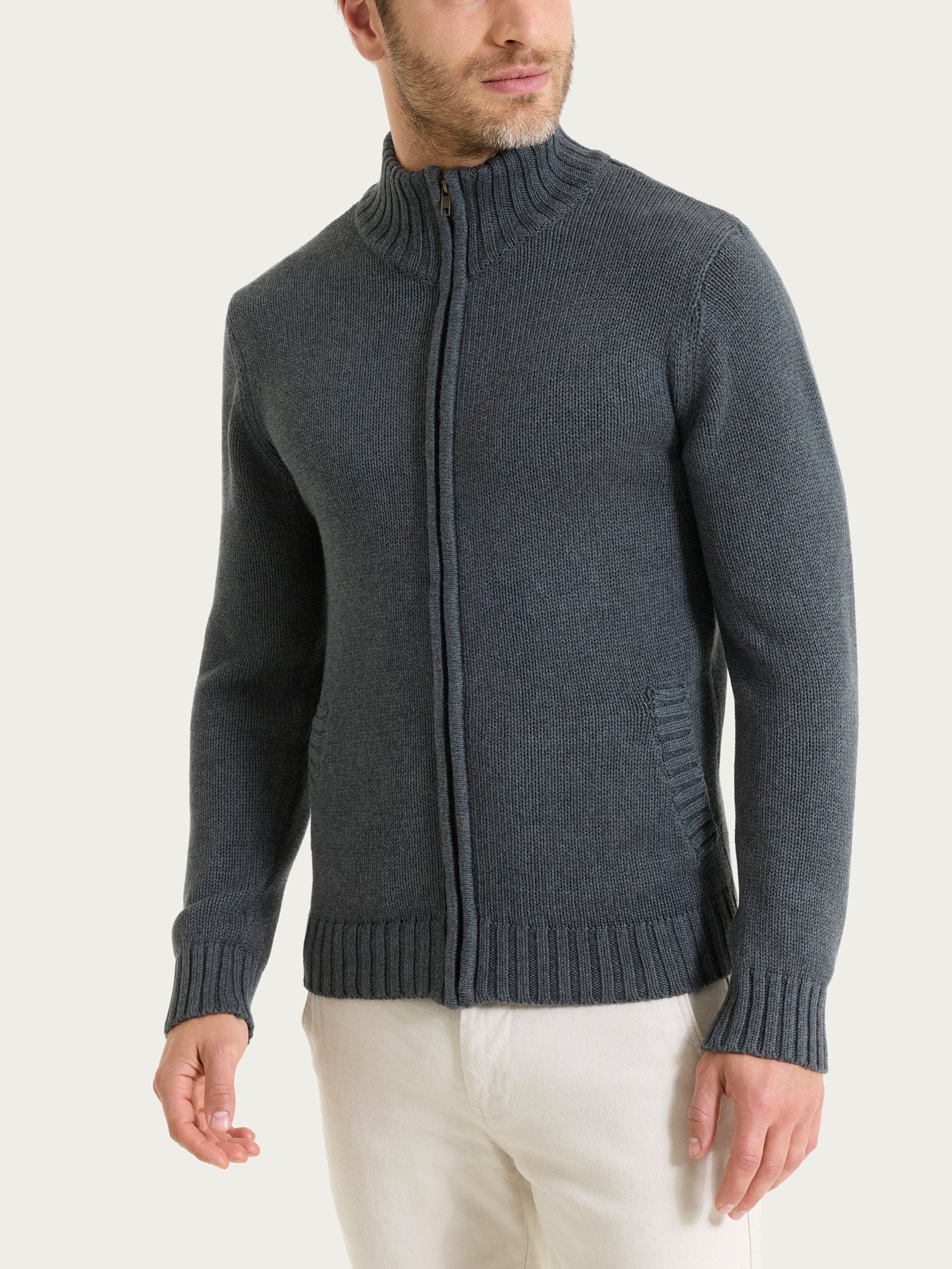 Cardigan con zip in Winter Cotton Neri Uomo - Ragno