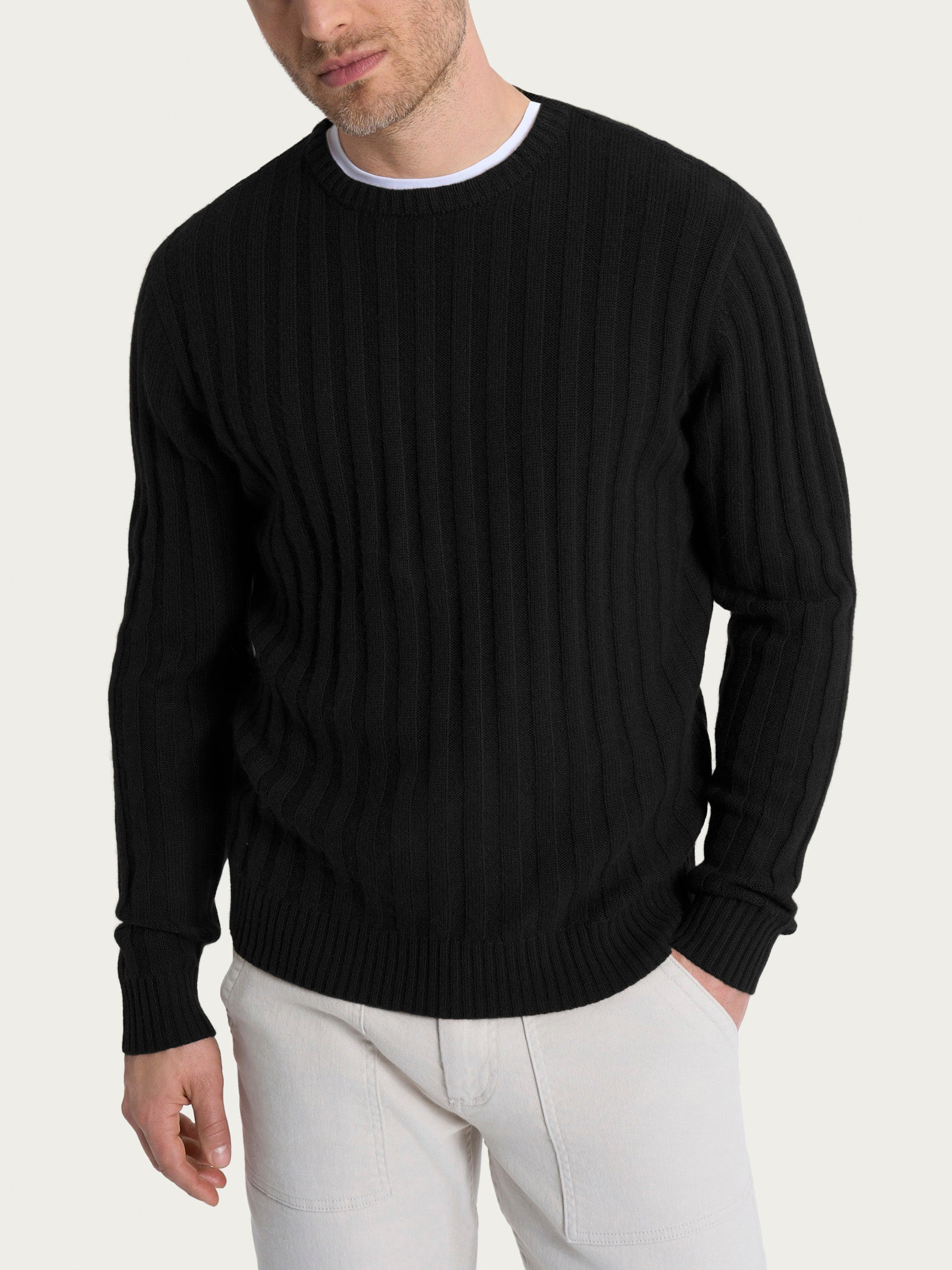 Pull girocollo con costa piatta in Natural Soft  Neri Uomo - Ragno