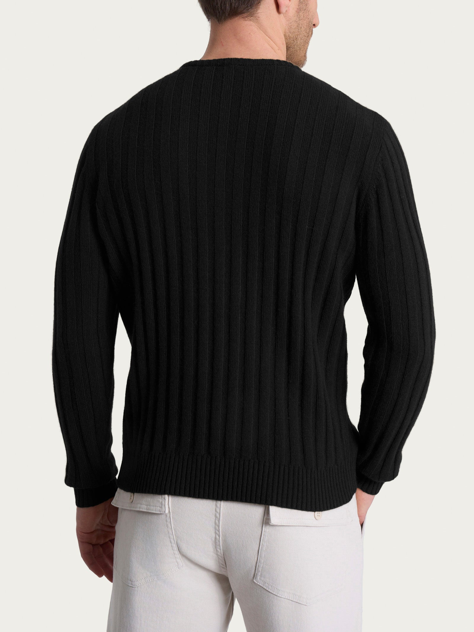 Pull girocollo con costa piatta in Natural Soft  Neri Uomo - Ragno