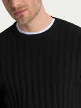 Pull girocollo con costa piatta in Natural Soft  Neri Uomo - Ragno