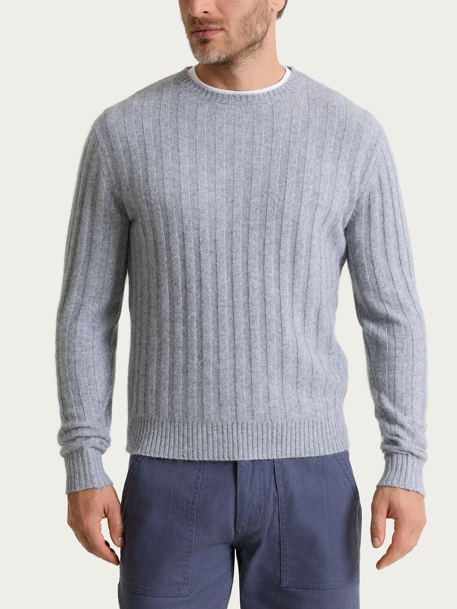 Pull girocollo con costa piatta in Natural Soft  Neri Uomo - Ragno