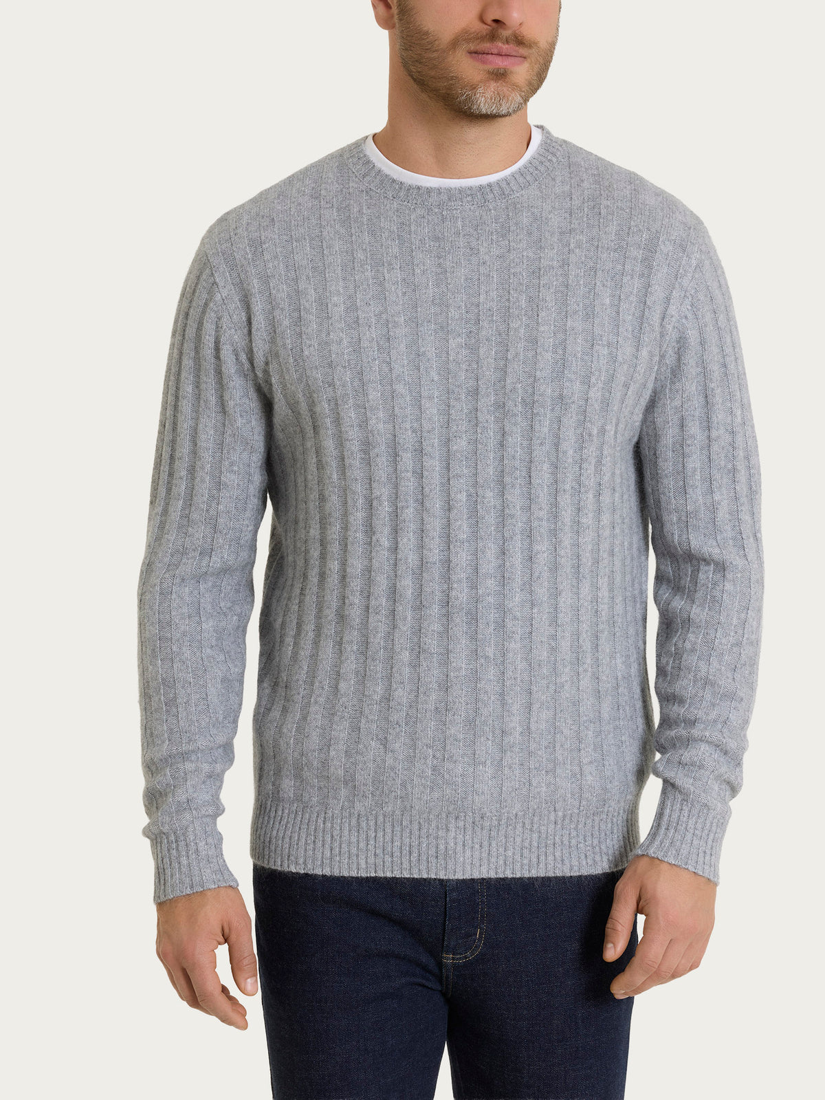 Pull girocollo con costa piatta in misto lana e angora Neri Uomo - Ragno