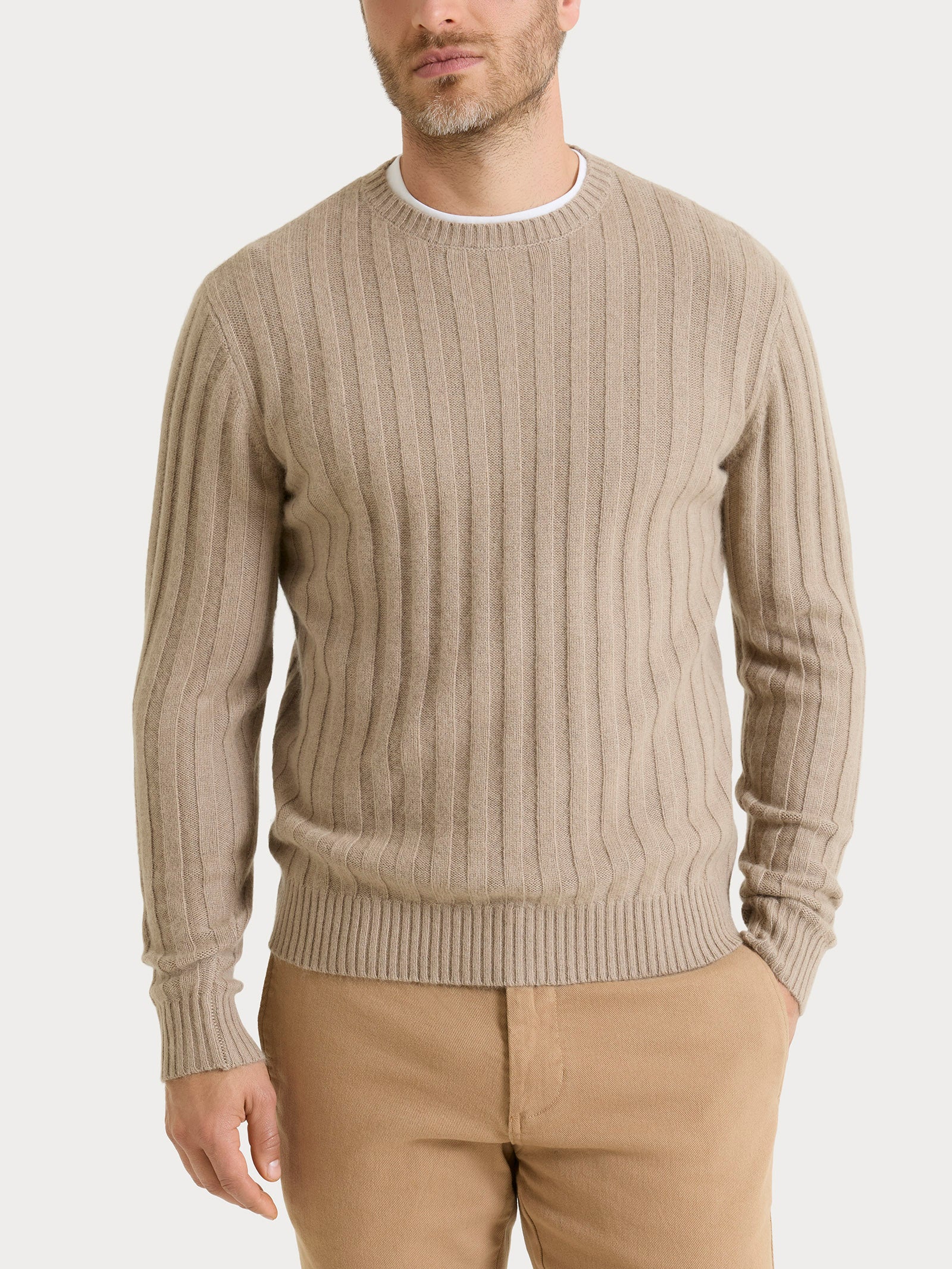 Pull girocollo con costa piatta in Natural Soft  Grigi Uomo - Ragno
