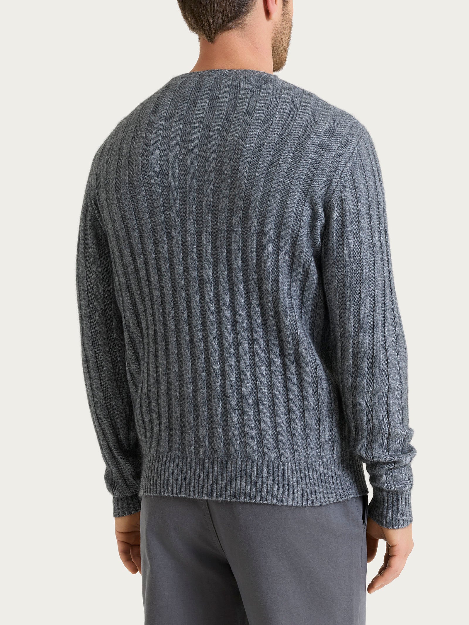 Pull girocollo con costa piatta in Natural Soft  Neri Uomo - Ragno
