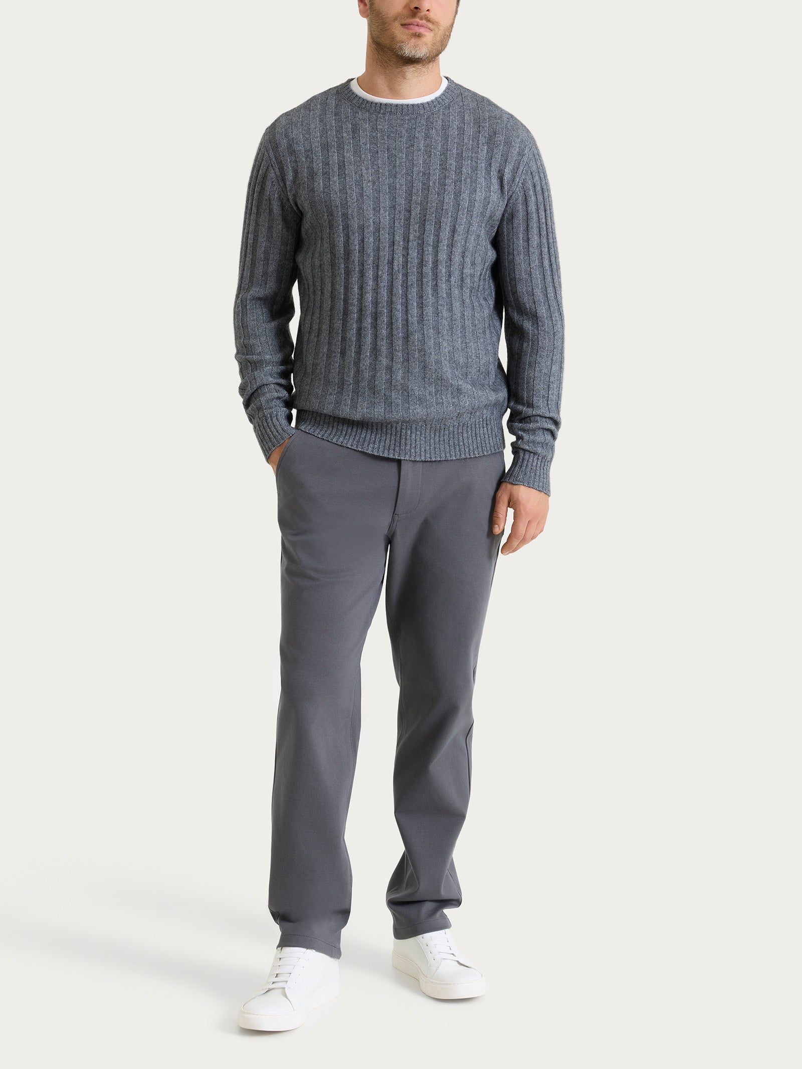 Pull girocollo con costa piatta in Natural Soft  Neri Uomo - Ragno