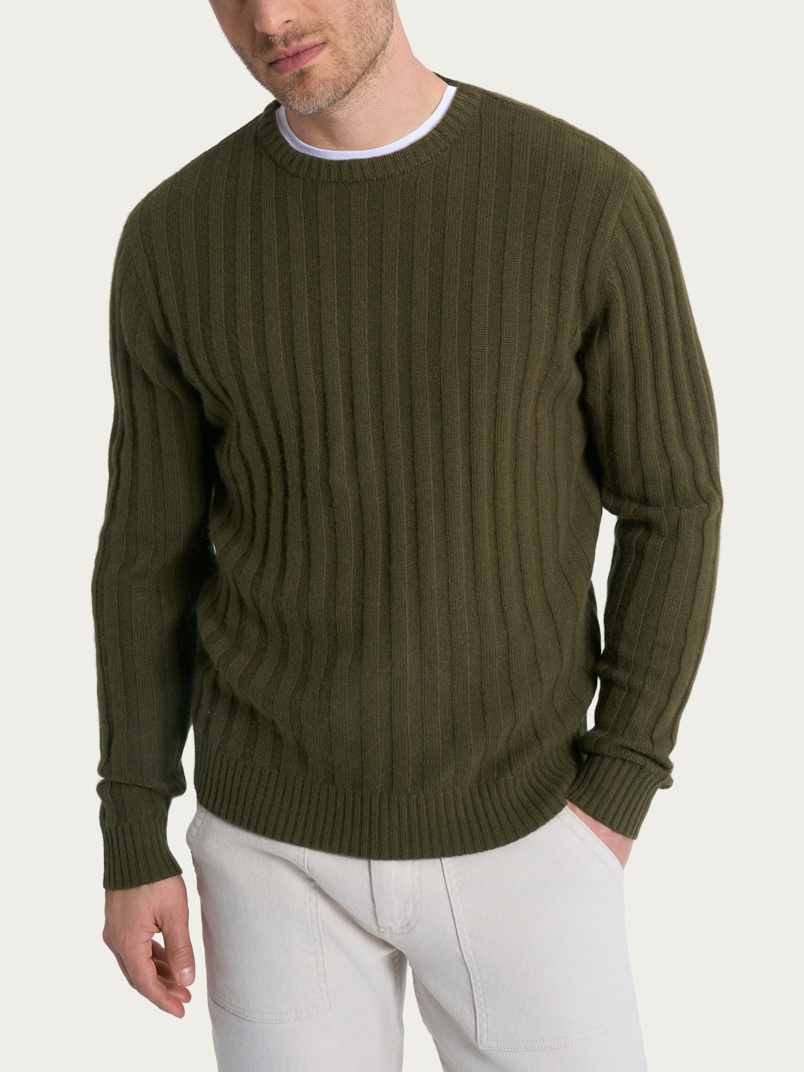 Pull girocollo con costa piatta in Natural Soft  Verdi Uomo - Ragno