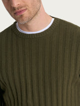 Pull girocollo con costa piatta in Natural Soft  Verdi Uomo - Ragno