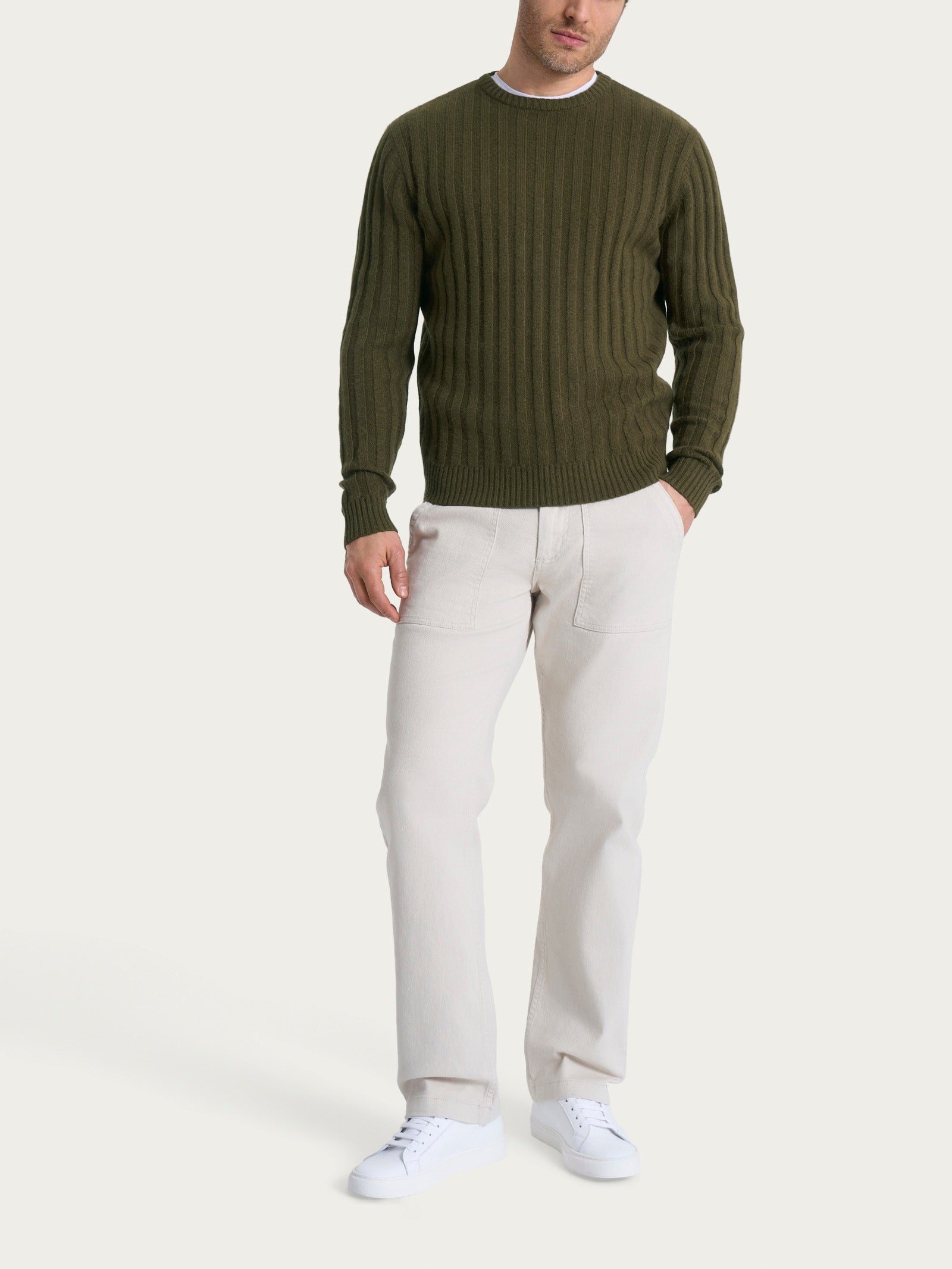 Pull girocollo con costa piatta in Natural Soft  Verdi Uomo - Ragno