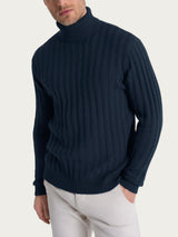 Dolcevita con costa piatta in Natural Soft  Blu Uomo - Ragno