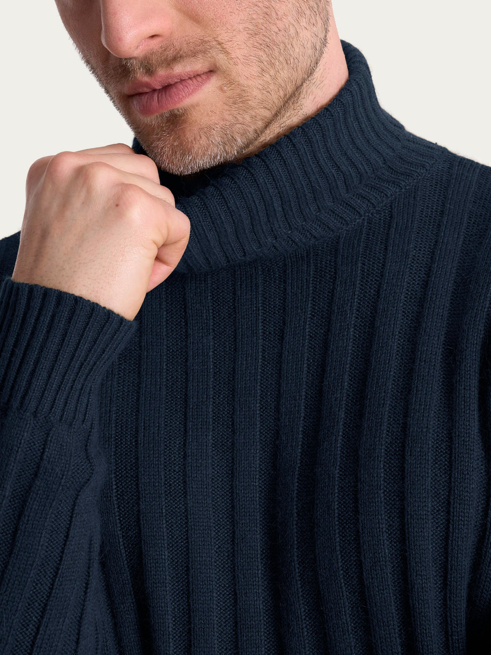 Dolcevita con costa piatta in Natural Soft  Blu Uomo - Ragno