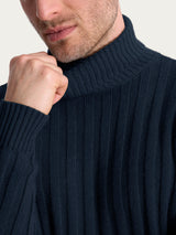 Dolcevita con costa piatta in Natural Soft  Blu Uomo - Ragno
