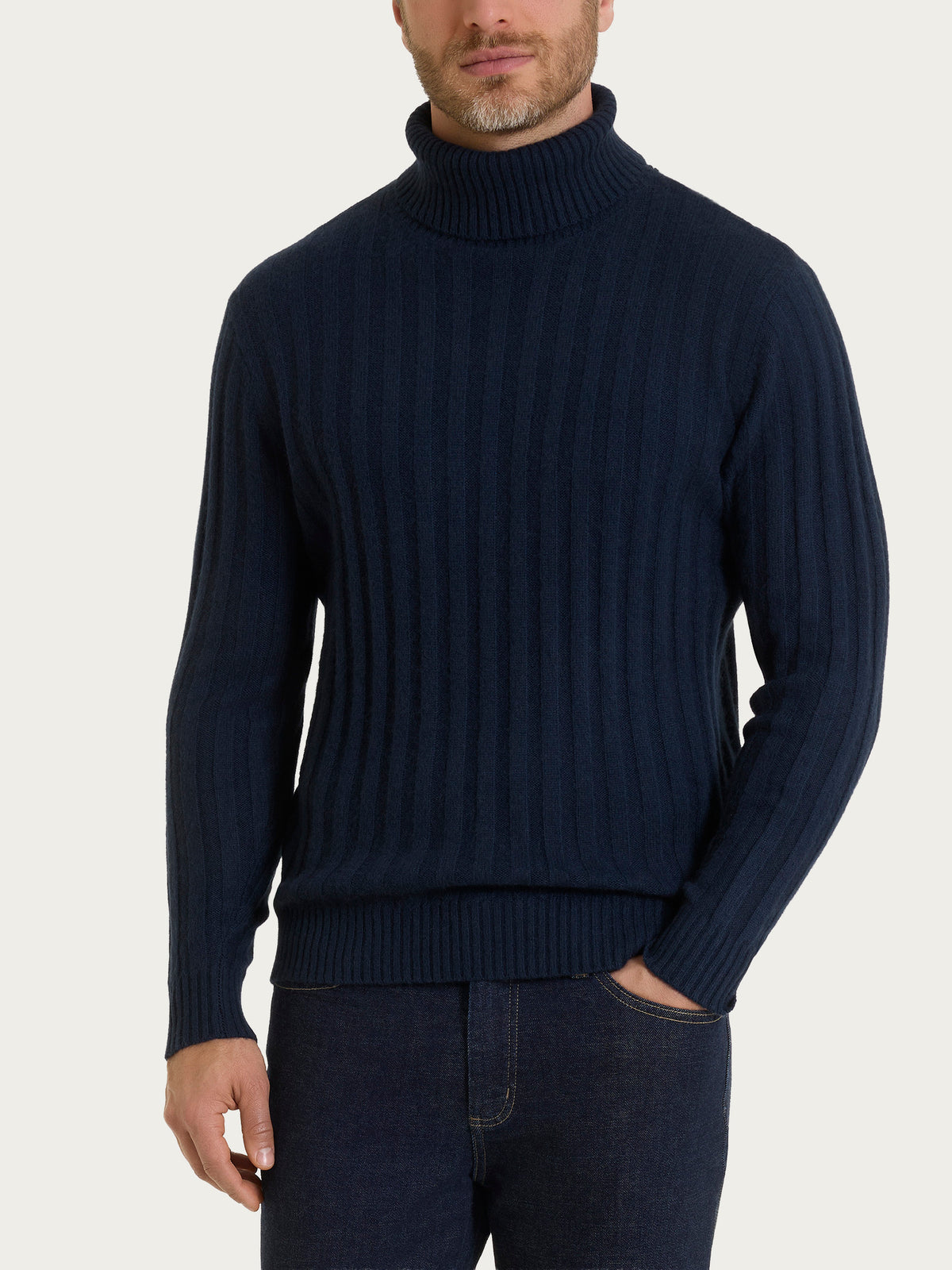 Dolcevita con costa piatta in misto Lana e Angora Blu Uomo - Ragno