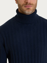 Dolcevita con costa piatta in misto Lana e Angora Blu Uomo - Ragno
