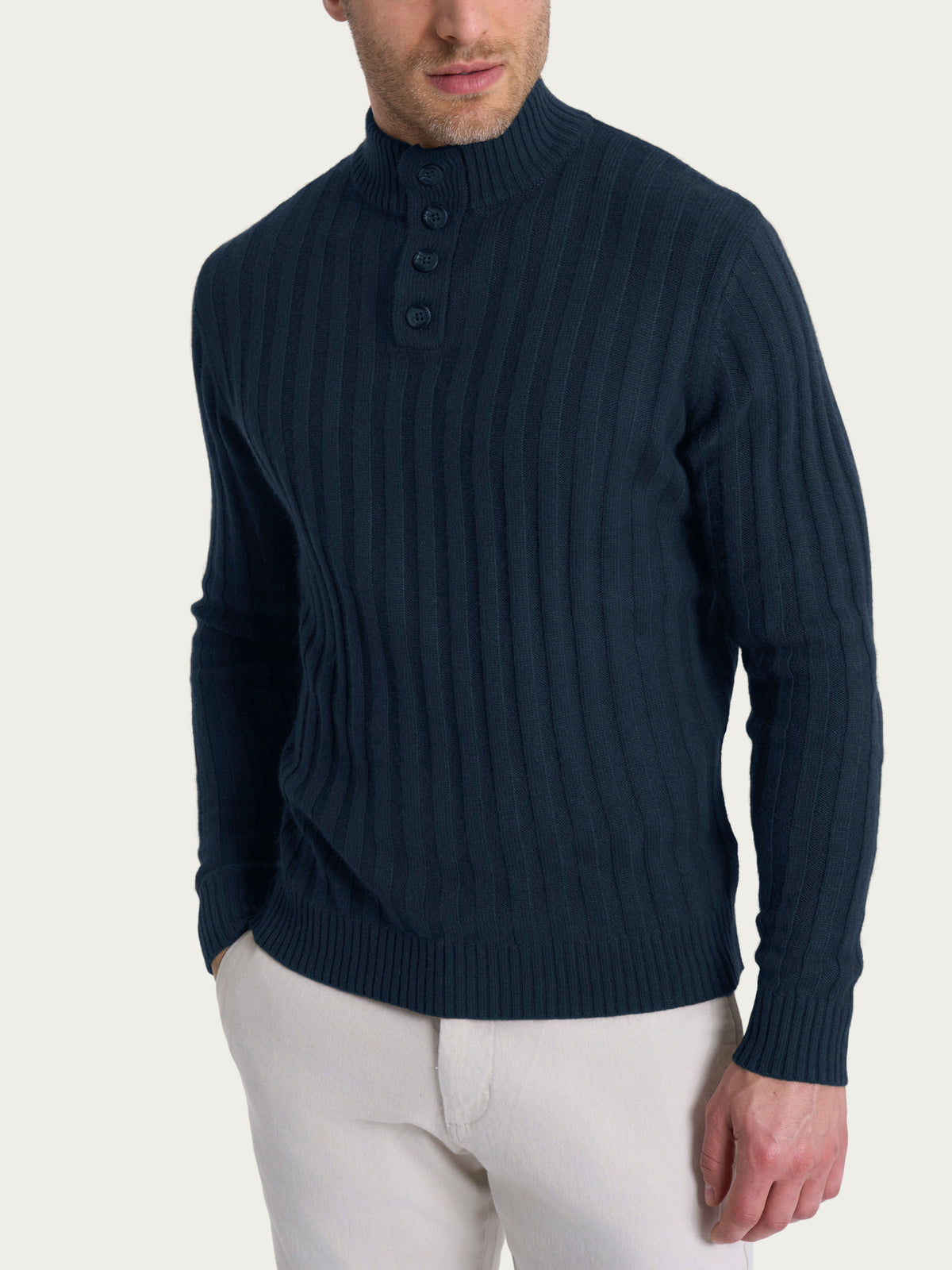Lupetto con costa piatta in misto lana e angora Blu Uomo - Ragno
