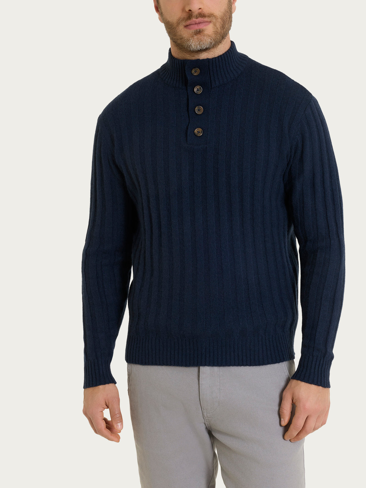 Lupetto con costa piatta in misto lana e angora Blu Uomo - Ragno