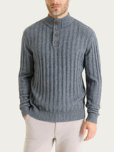 Men's Nero Flat-Knit Crew Neck Sweater in a Wool-Angora Blend - Ragno