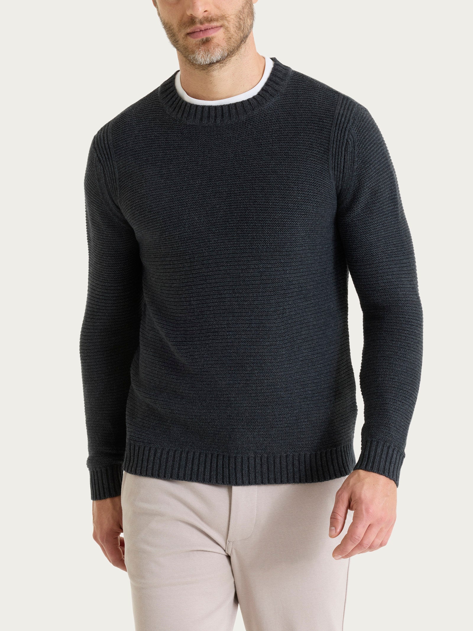 Pull girocollo leggero in Winter Cotton Neri Uomo - Ragno