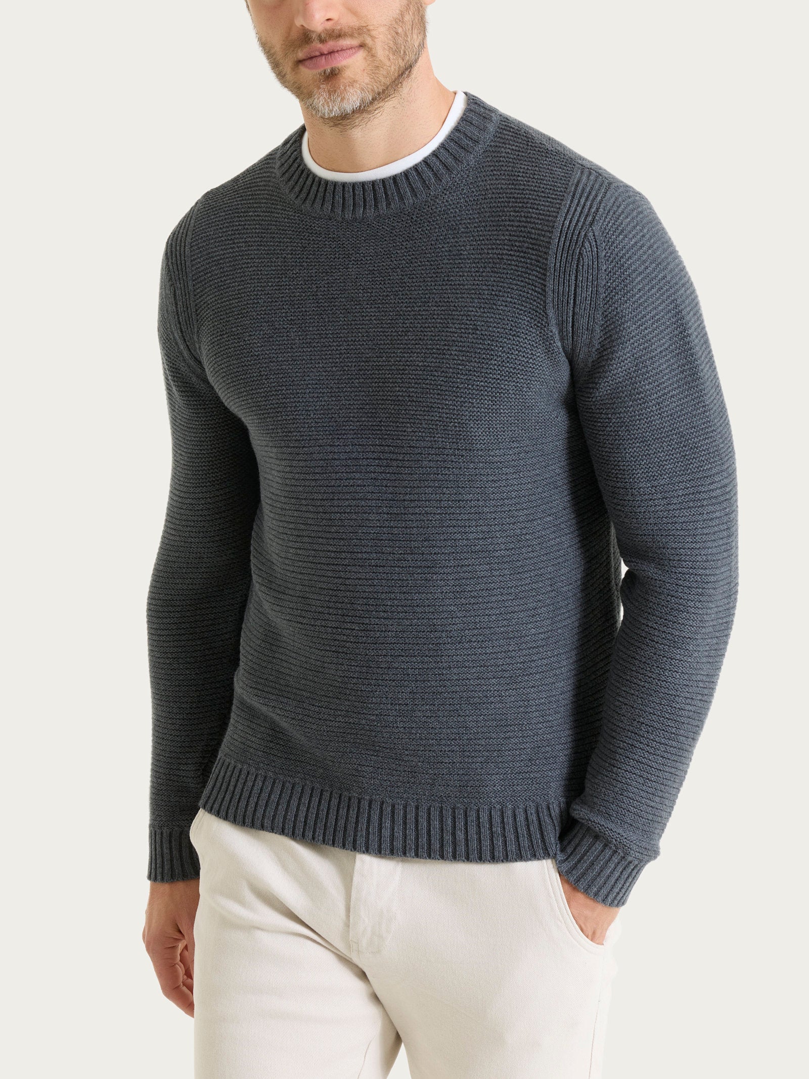 Pull girocollo leggero in Winter Cotton Neri Uomo - Ragno