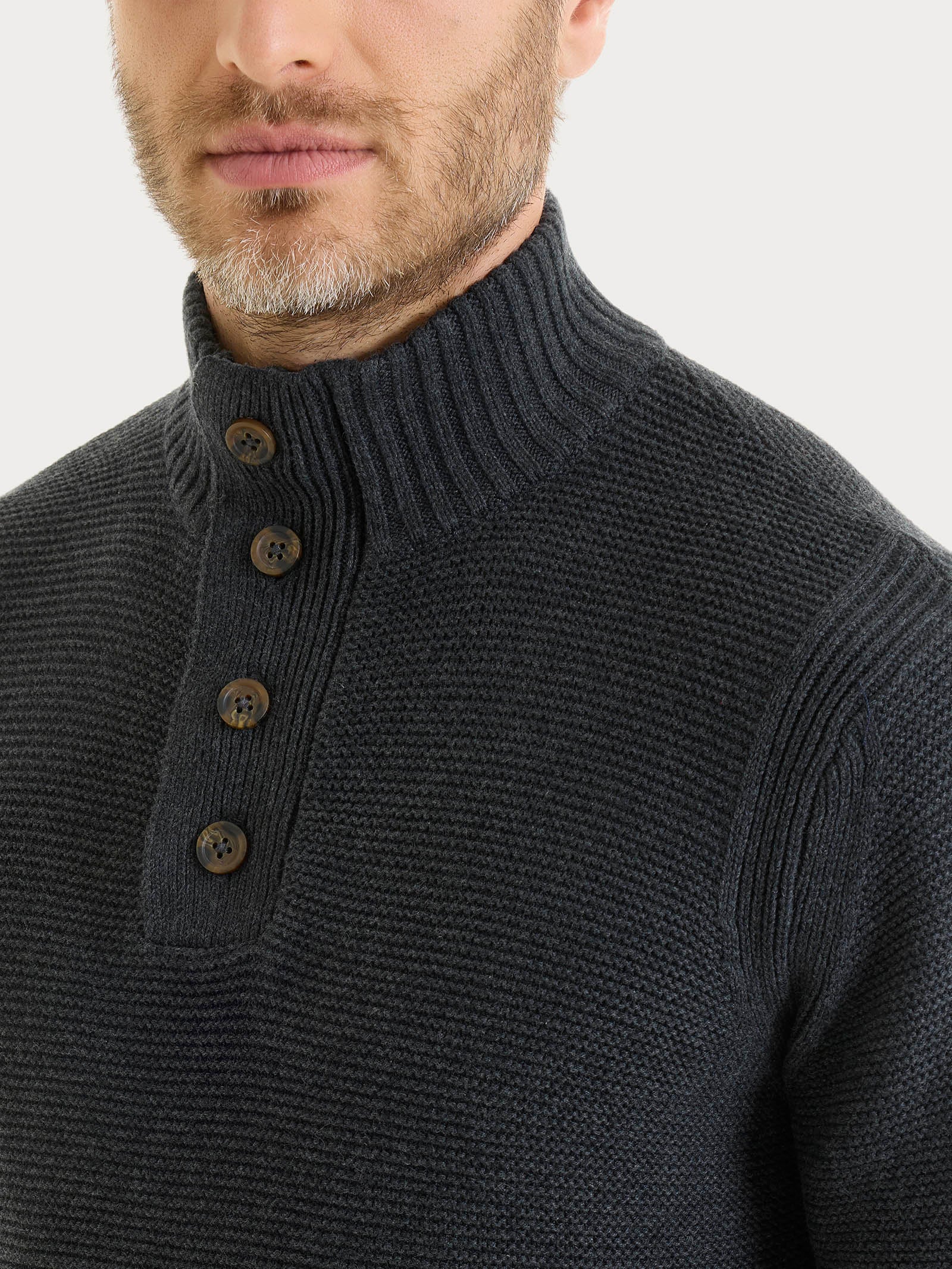 Lupetto leggero con zip e bottoni in Winter Cotton Neri Uomo - Ragno