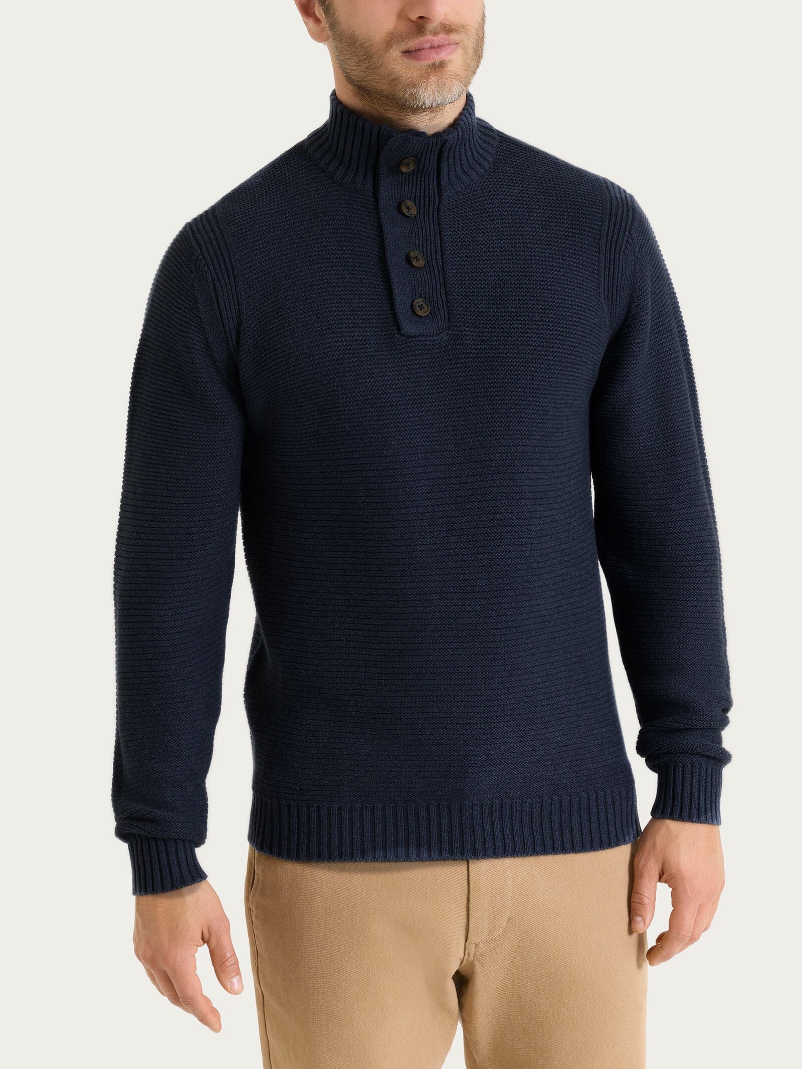 Lupetto con zip e bottoni in Merino Soft Blu Uomo - Ragno