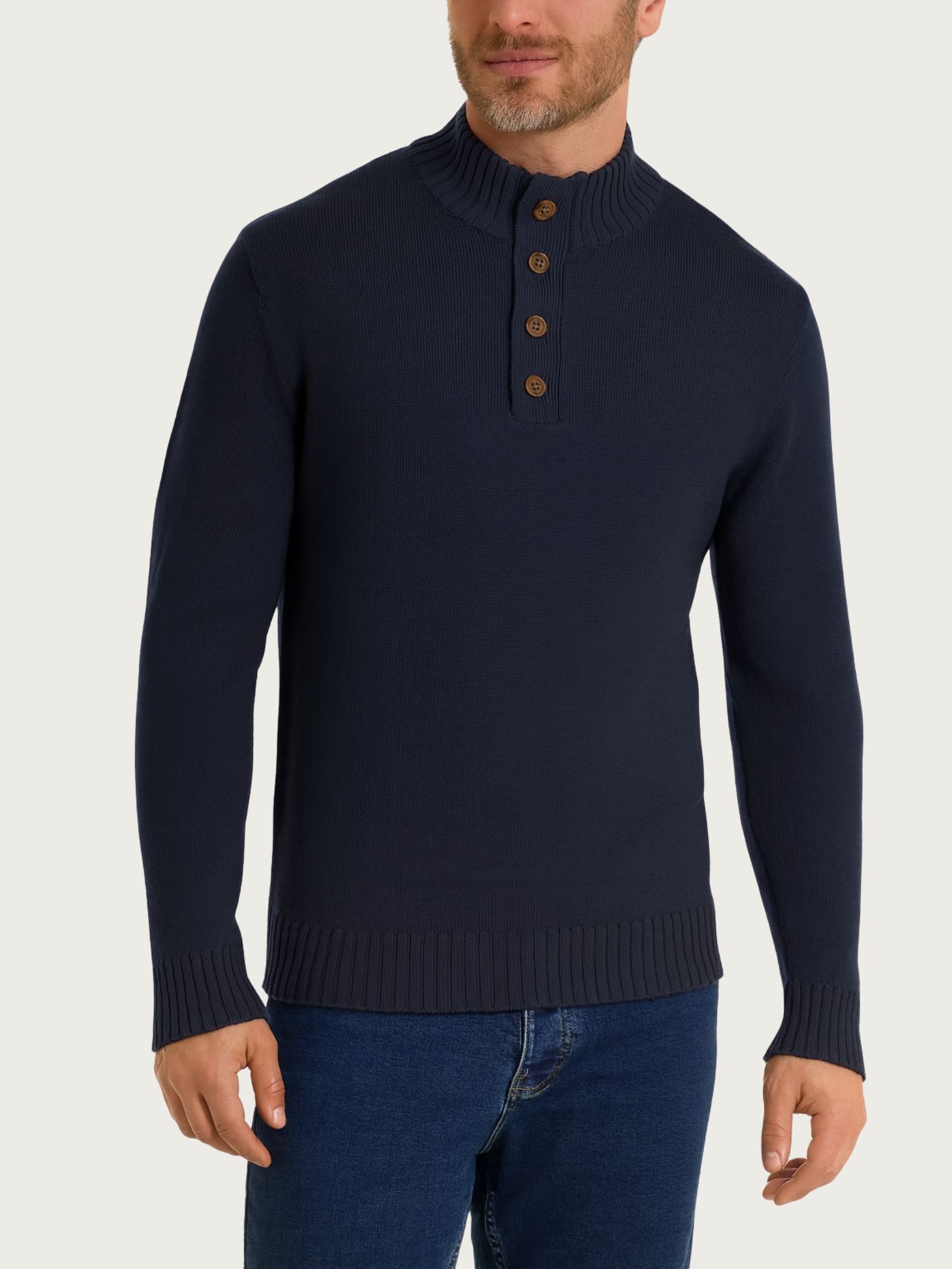 Lupetto con zip e bottoni in Merino Soft Blu Uomo - Ragno