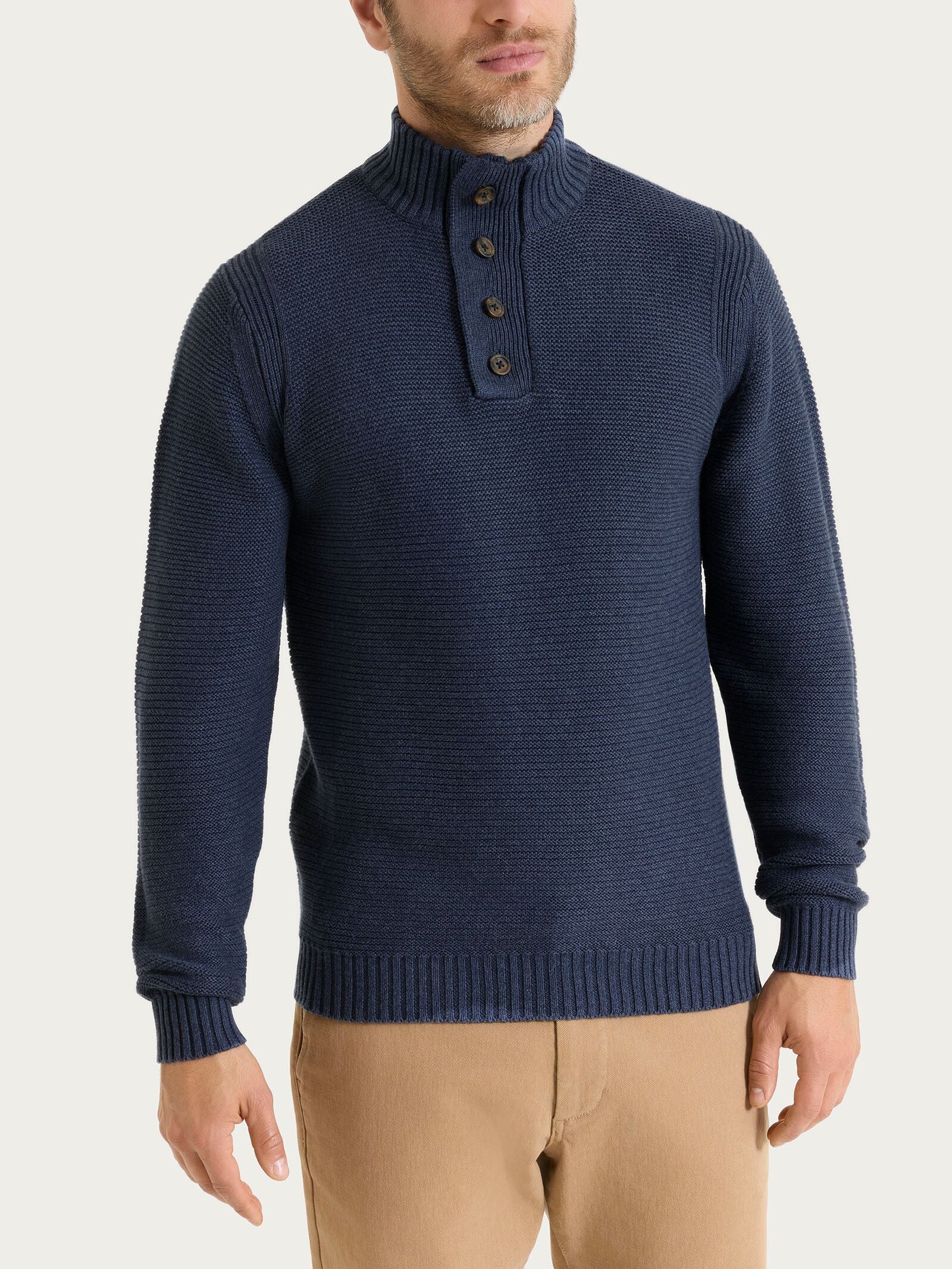 Lupetto con zip e bottoni in Merino Soft Azzurri Uomo - Ragno